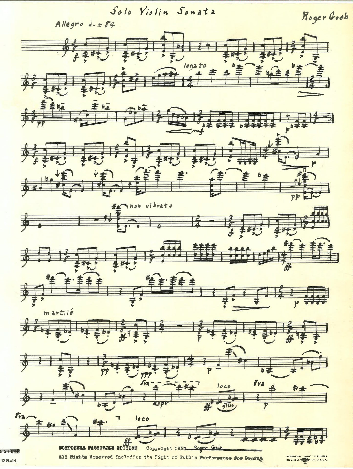 SONATA FOR SOLO VIOLIN