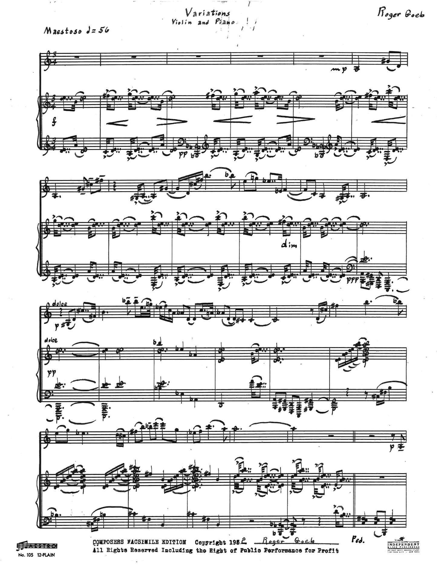 VARIATIONS FOR VIOLIN AND PIANO