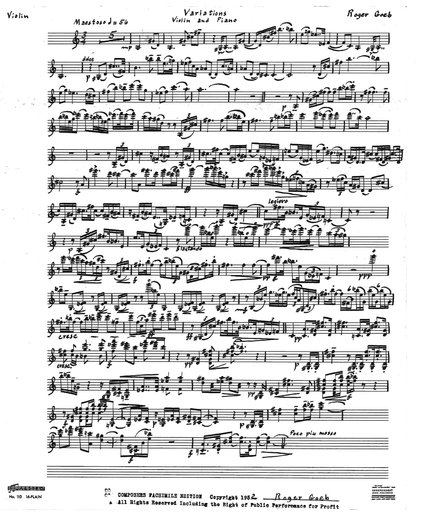 VARIATIONS FOR VIOLIN AND PIANO