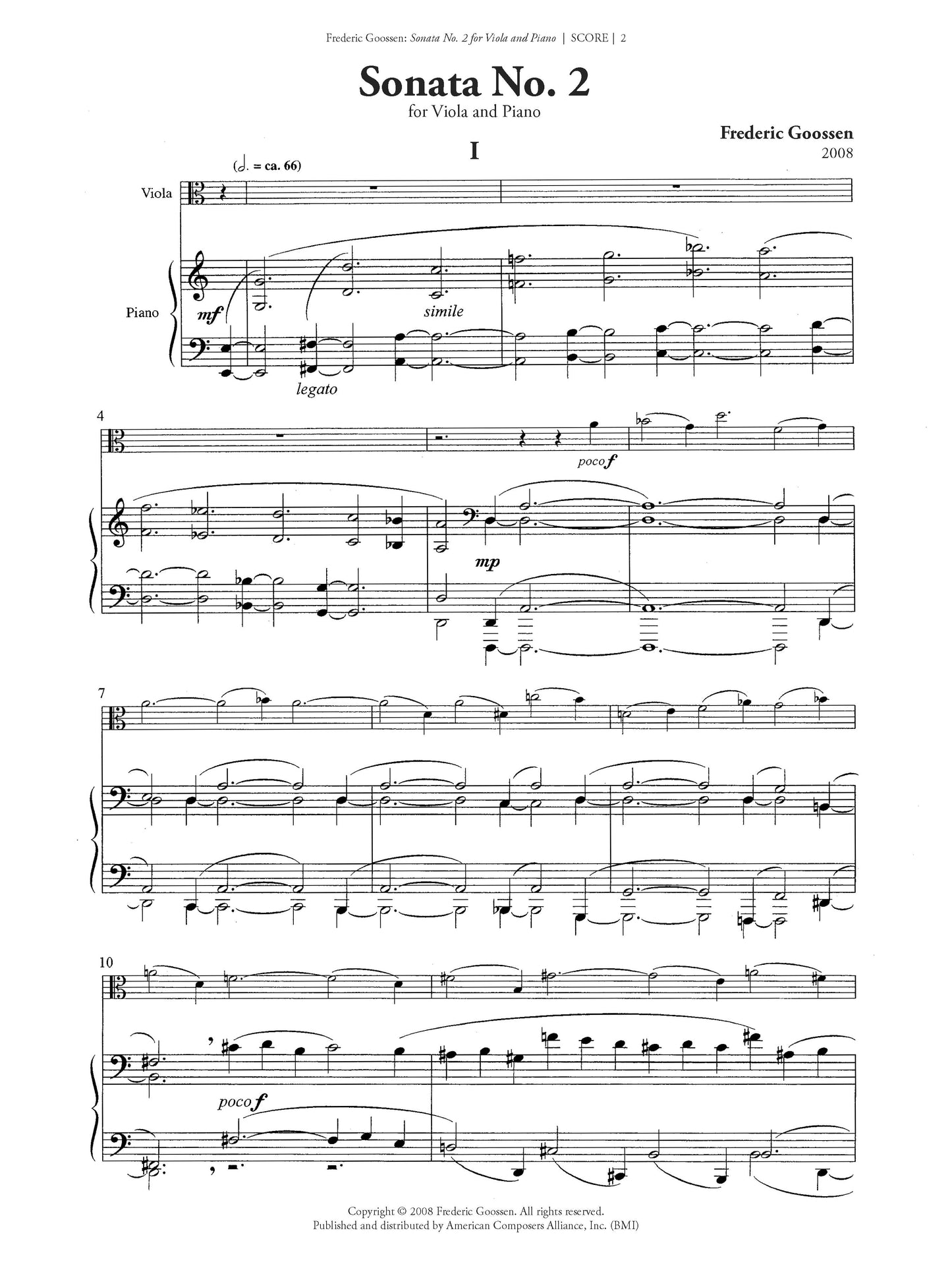 SONATA NO. 2 FOR VIOLA AND PIANO