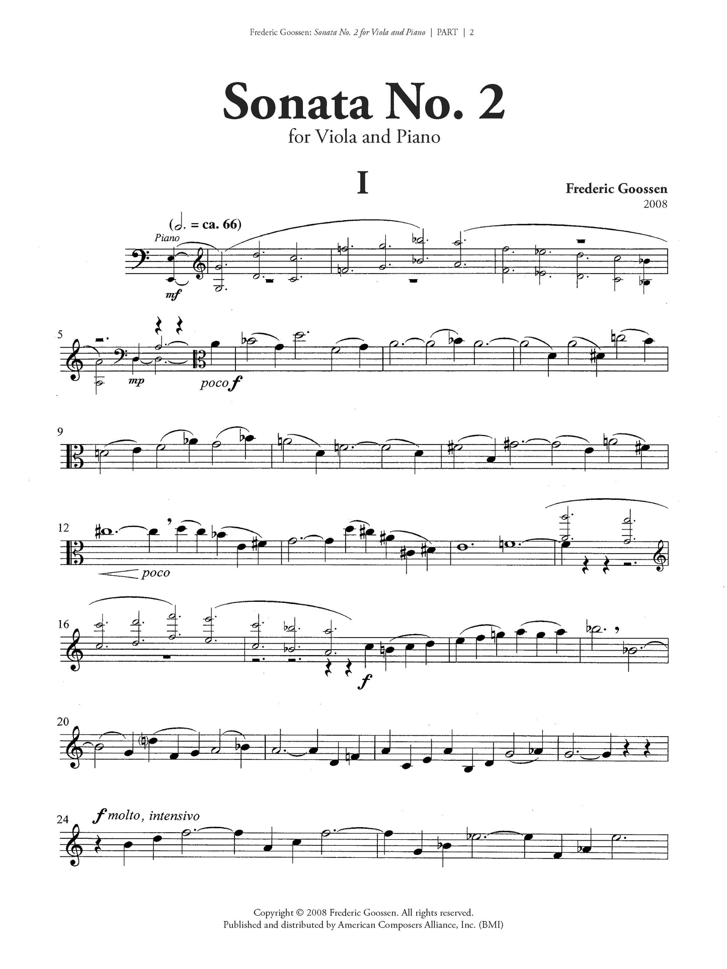 SONATA NO. 2 FOR VIOLA AND PIANO