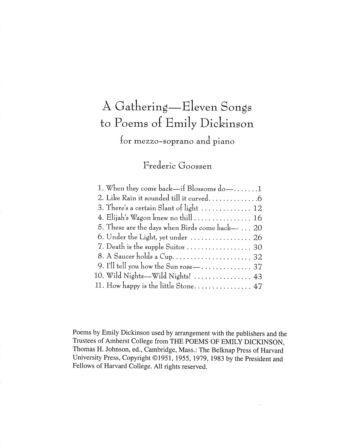 Gathering: Eleven Songs to Poems of Emily Dickinson
