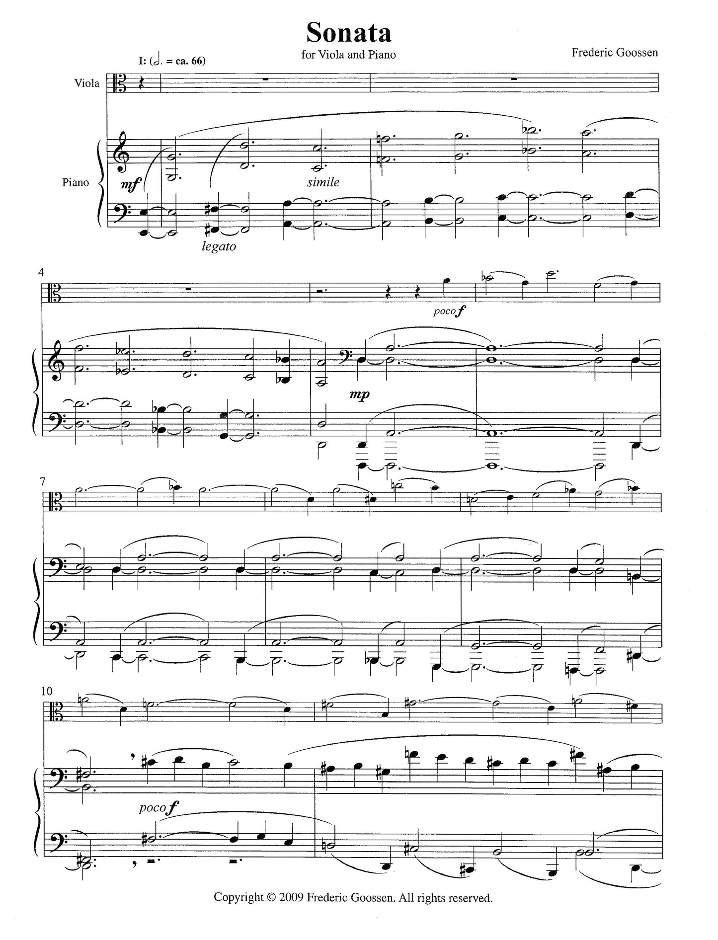 SONATA NO. 1 FOR VIOLA AND PIANO