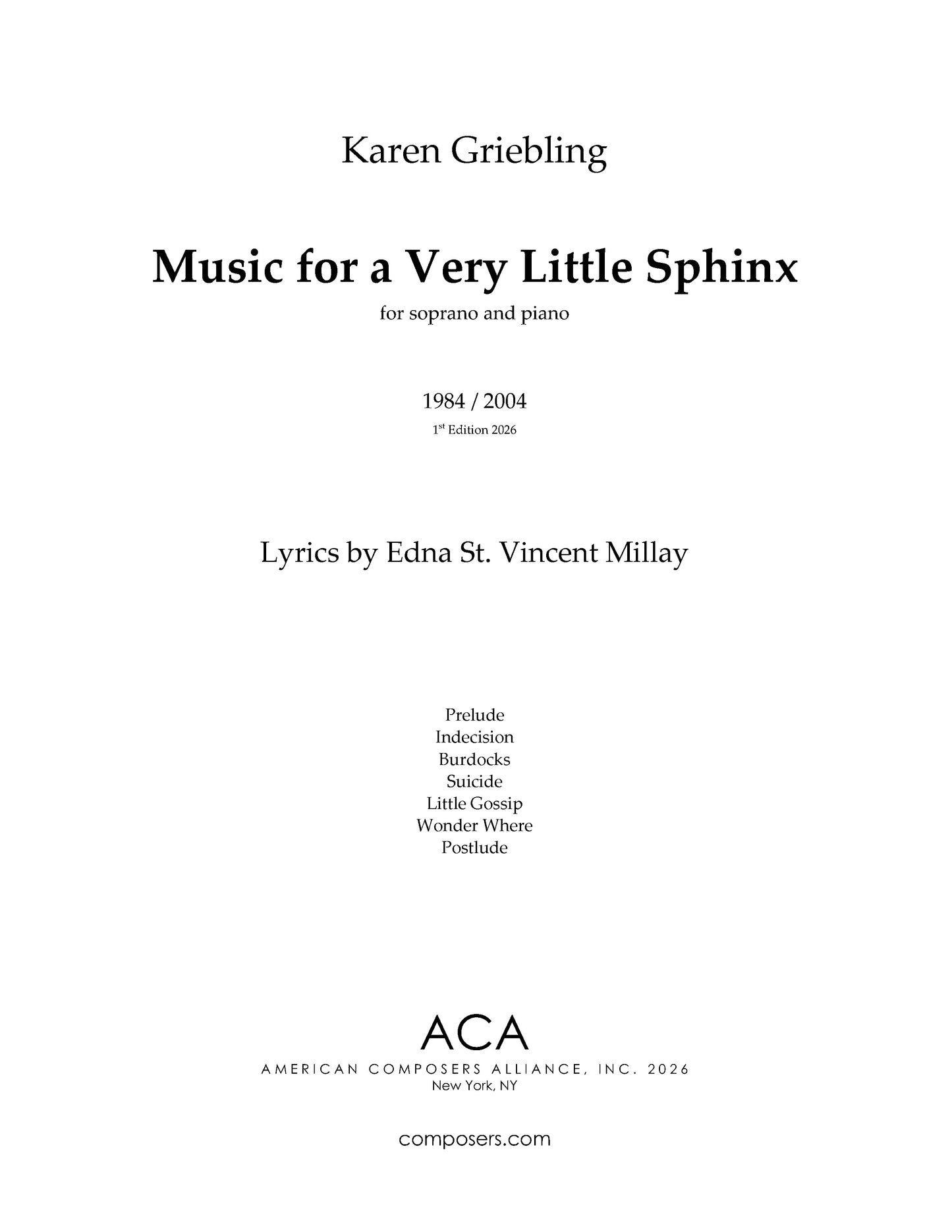 Songs for a Very Little Sphinx