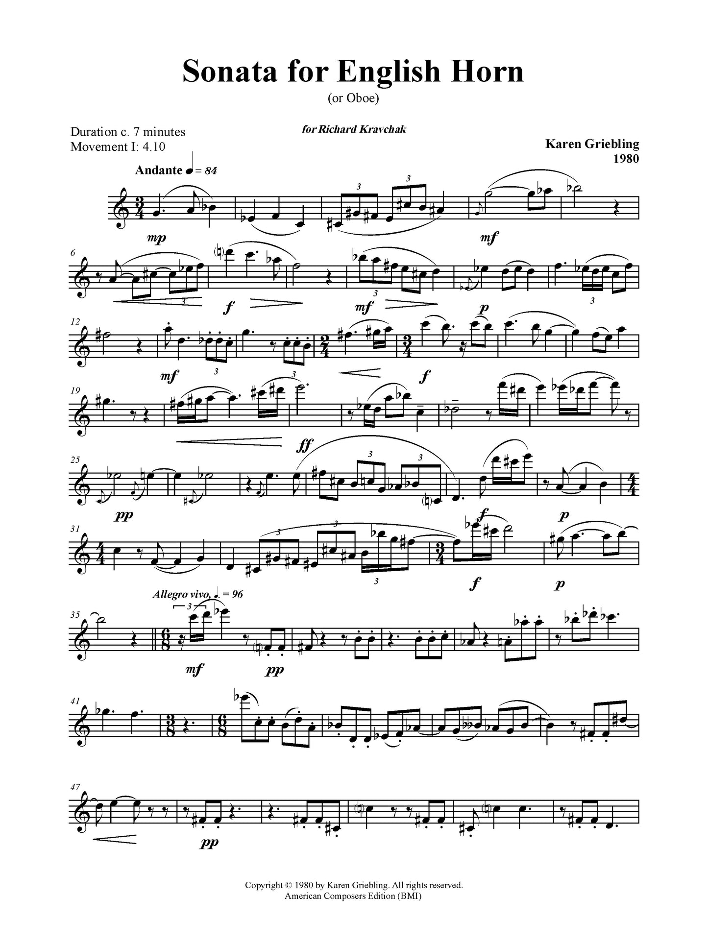 Sonata for English Horn (or Oboe)