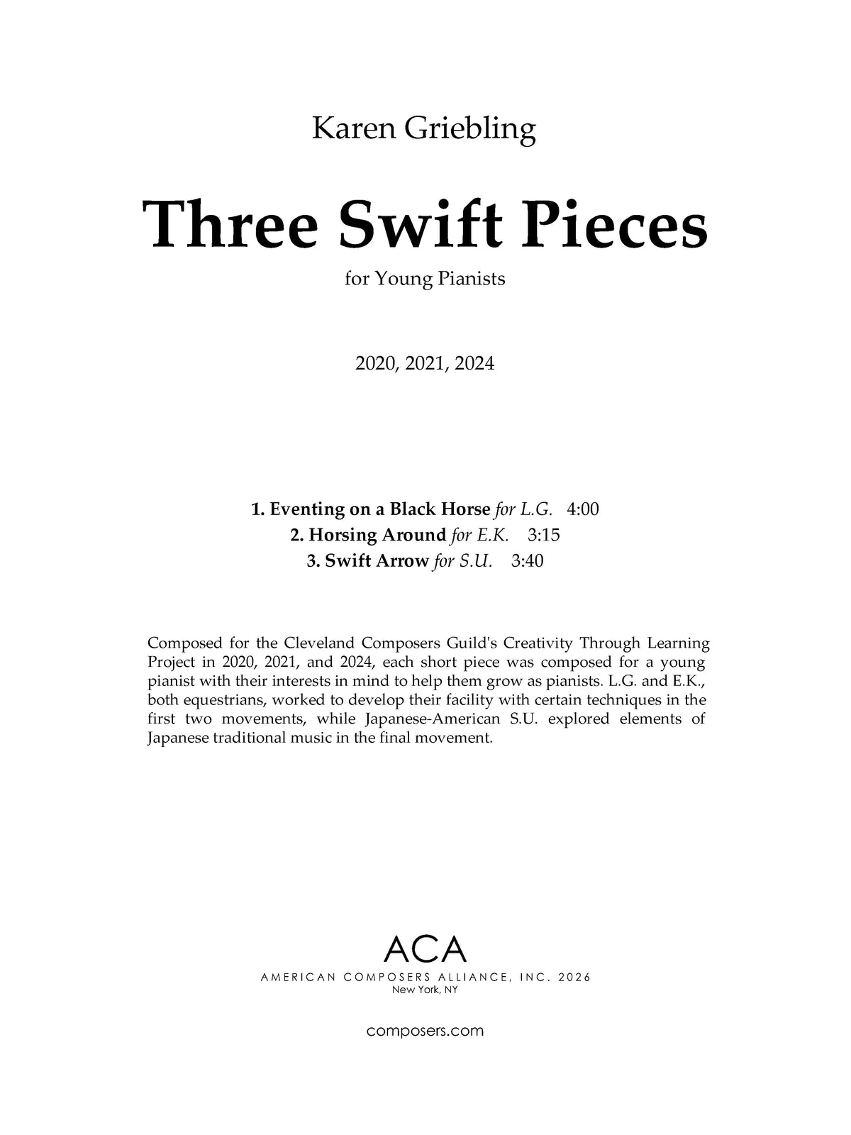 Three Swift Pieces for Young Pianists