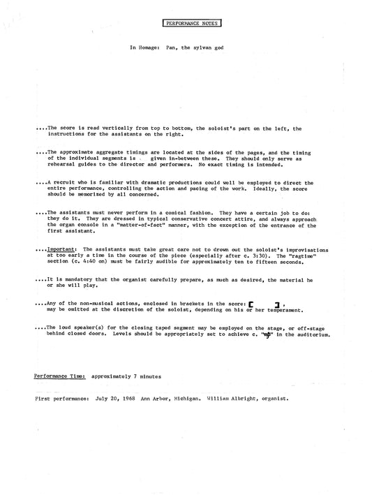 ORGANASM, a scenario for organ solo, tape, and assistants