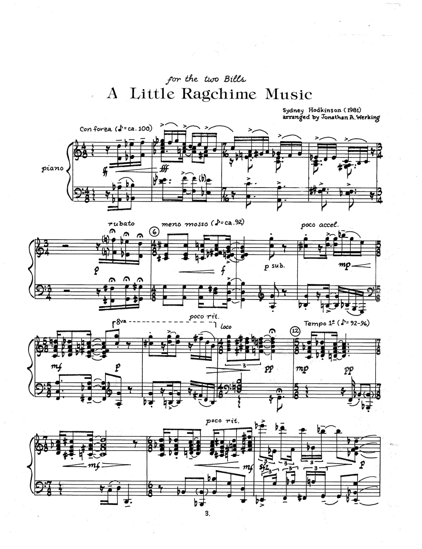 LITTLE RAG CHIME MUSIC for piano or carillon