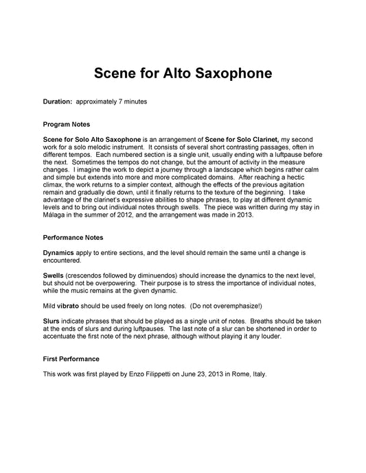 SCENE FOR SOLO ALTO SAXOPHONE