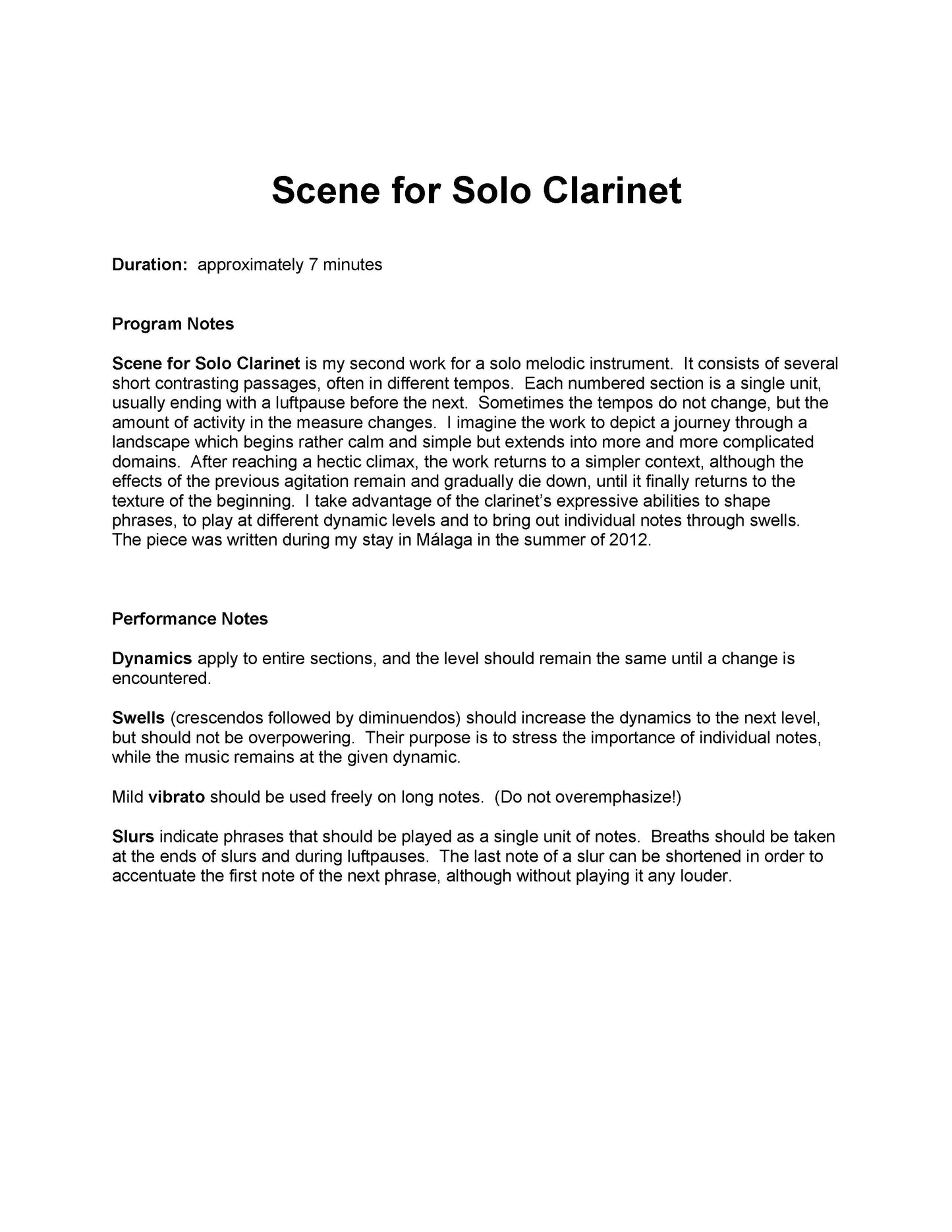 SCENE for solo clarinet