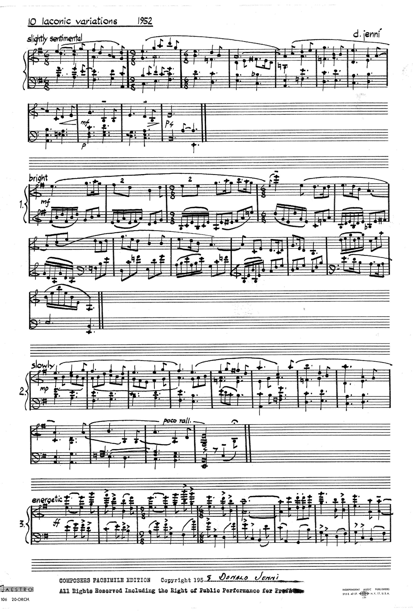 TEN LACONIC VARIATIONS FOR PIANO