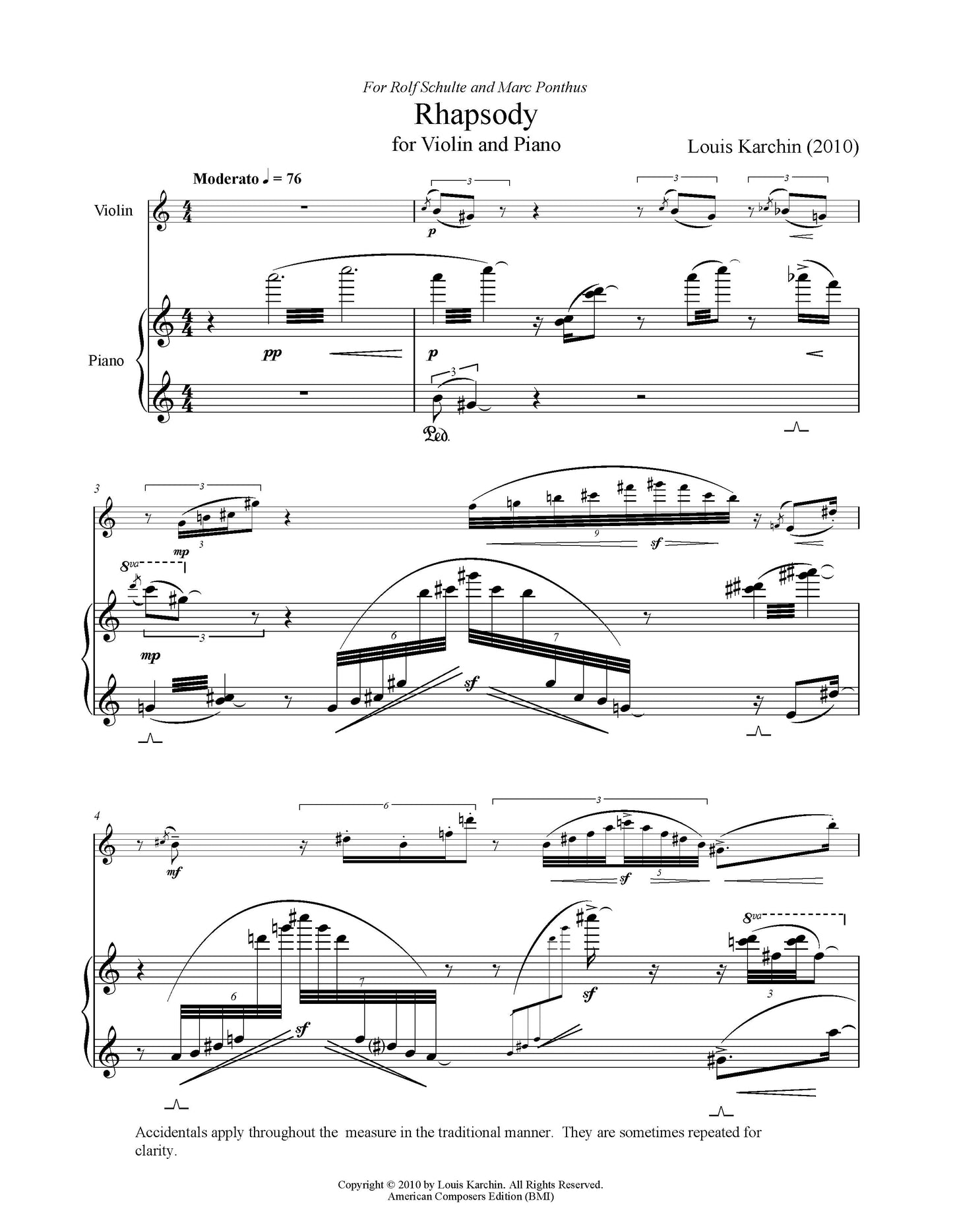 RHAPSODY FOR VIOLIN AND PIANO