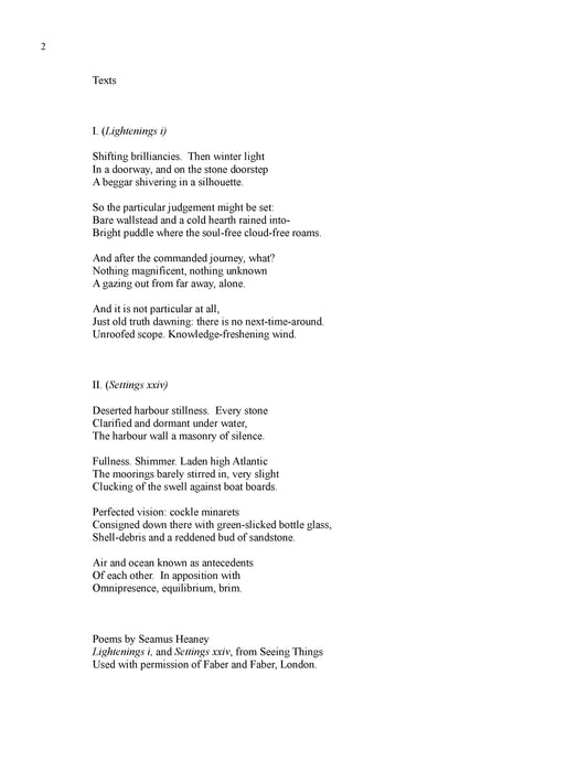 TWO SONGS ON POEMS OF SEAMUS HEANEY - Soprano, piano