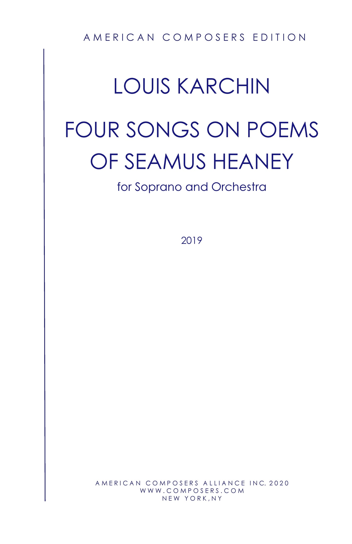 FOUR SONGS ON POEMS OF SEAMUS HEANEY - Sop & Orch