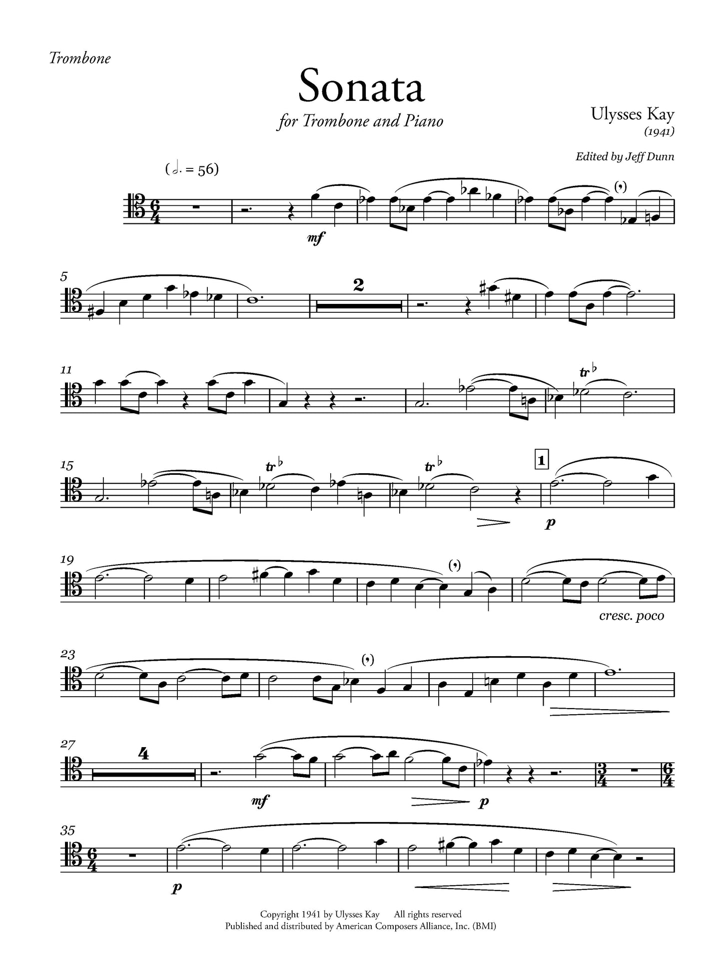 Sonata for Bassoon and Piano (arr. for Trombone and Piano)