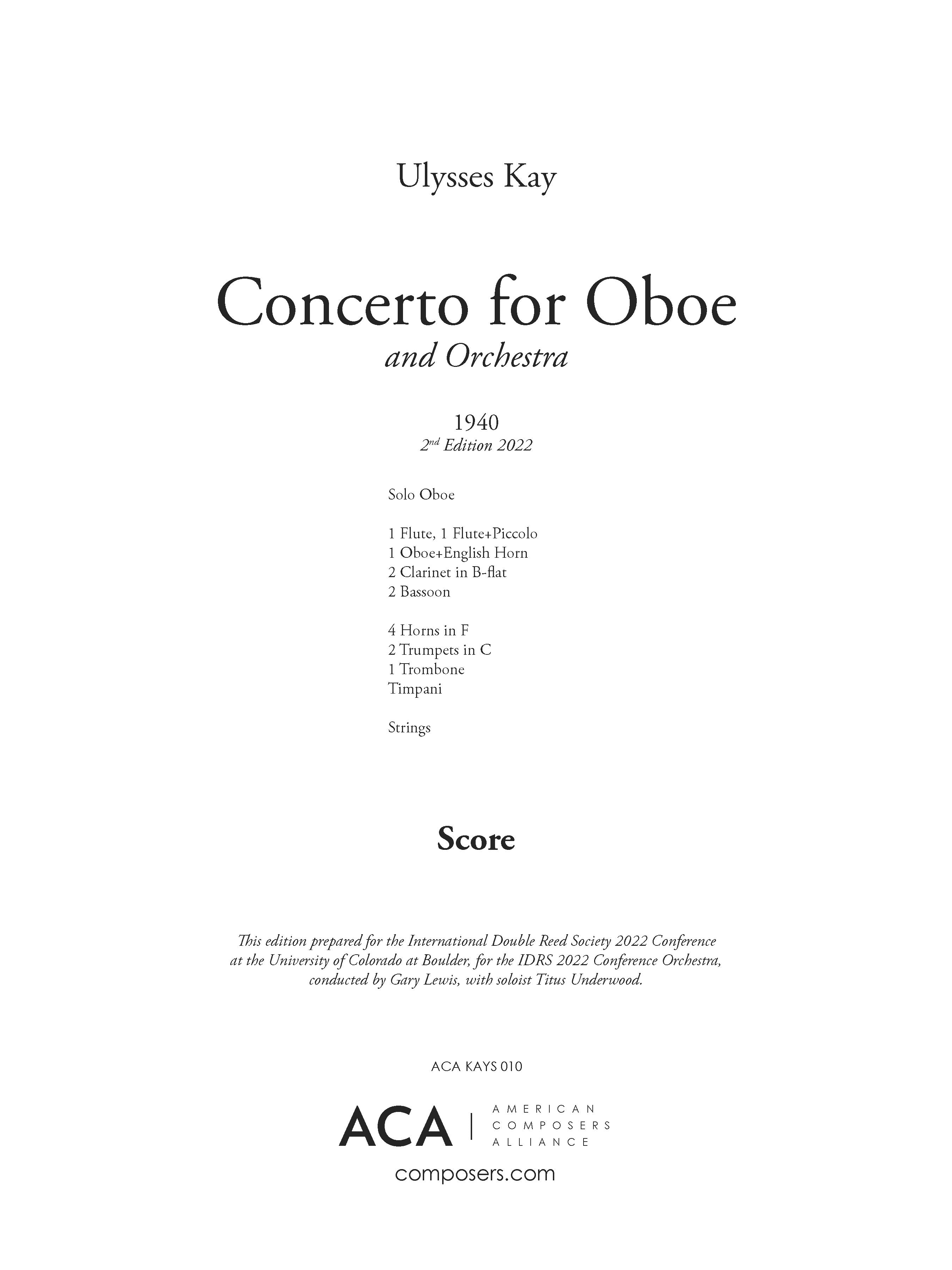Concerto for Oboe and Orchestra full score – American Composers