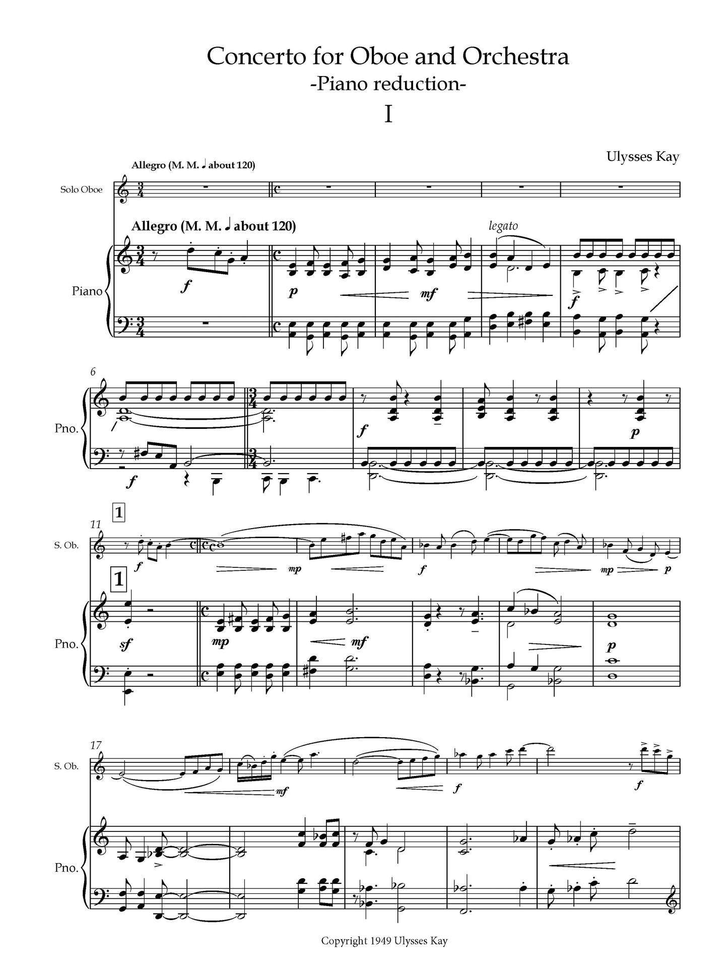 Concerto for Oboe and Orchestra - Reduced Score + Oboe Part