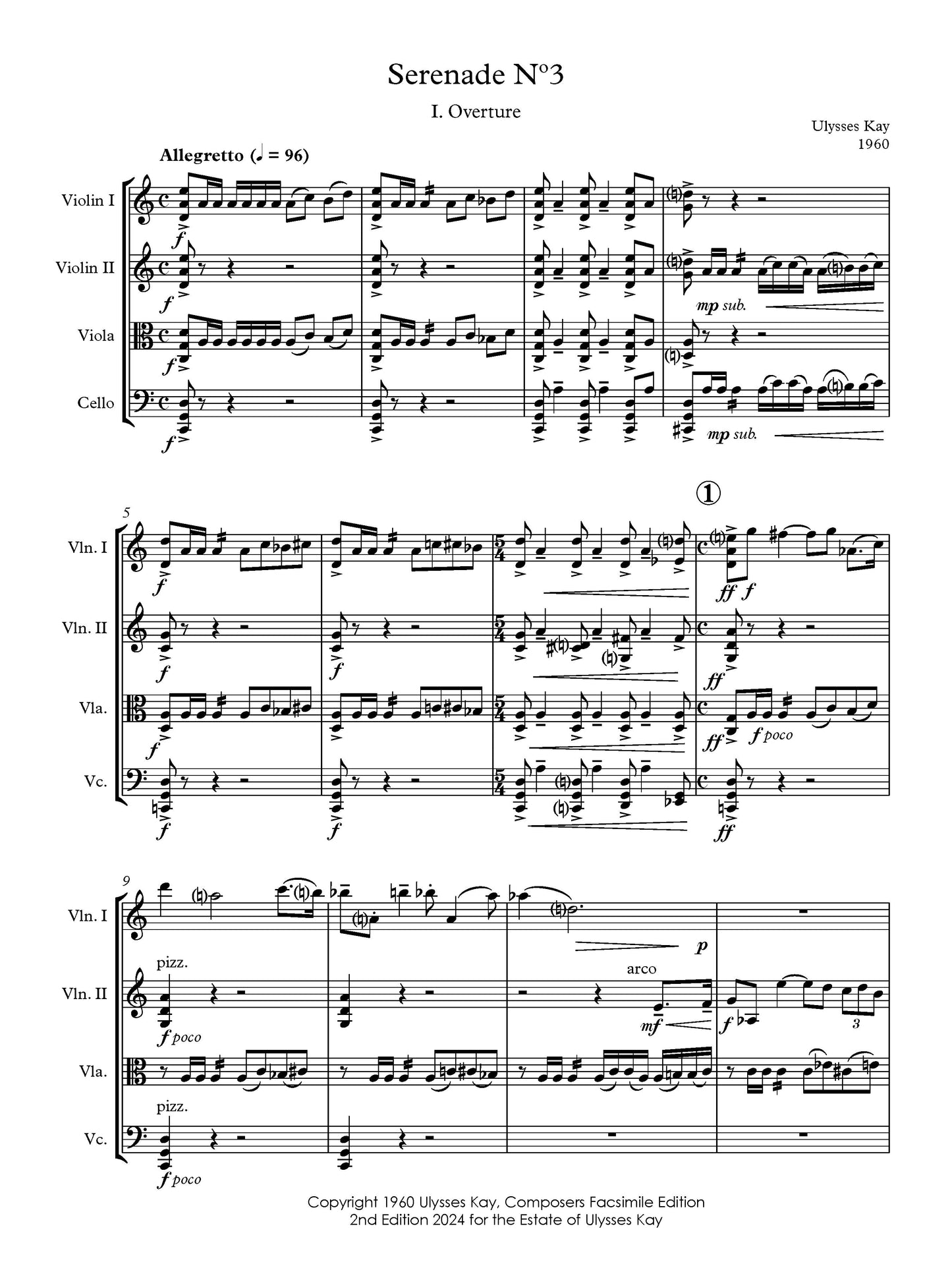 Serenade No. 3 for two violins, viola, and cello