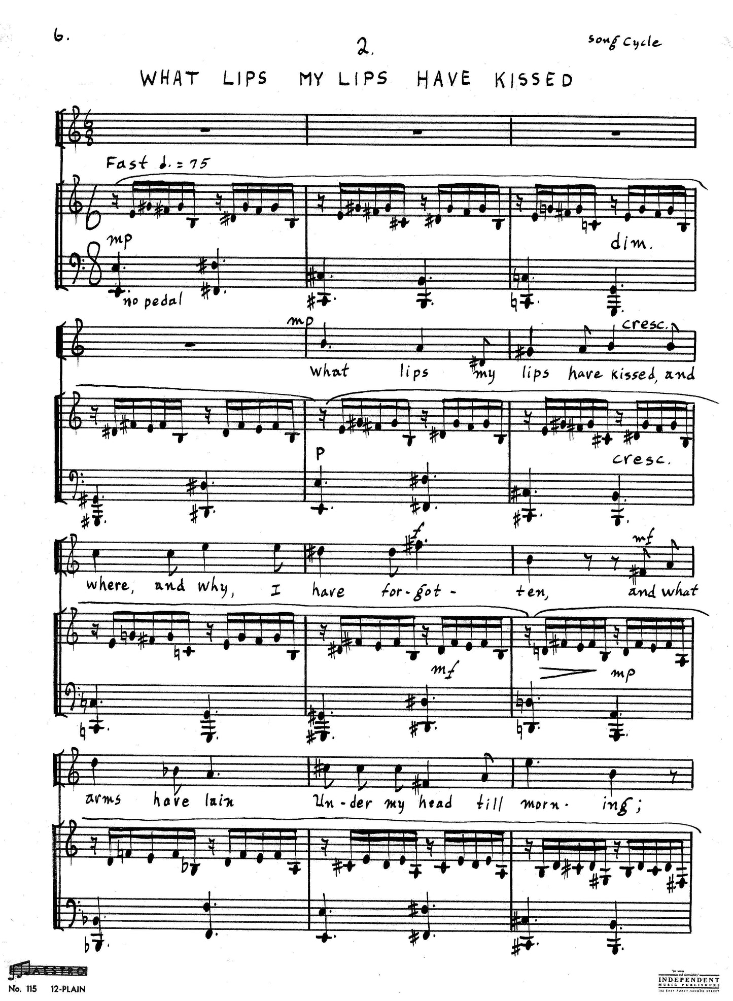 SONG CYCLE FOR SOPRANO and PIANO