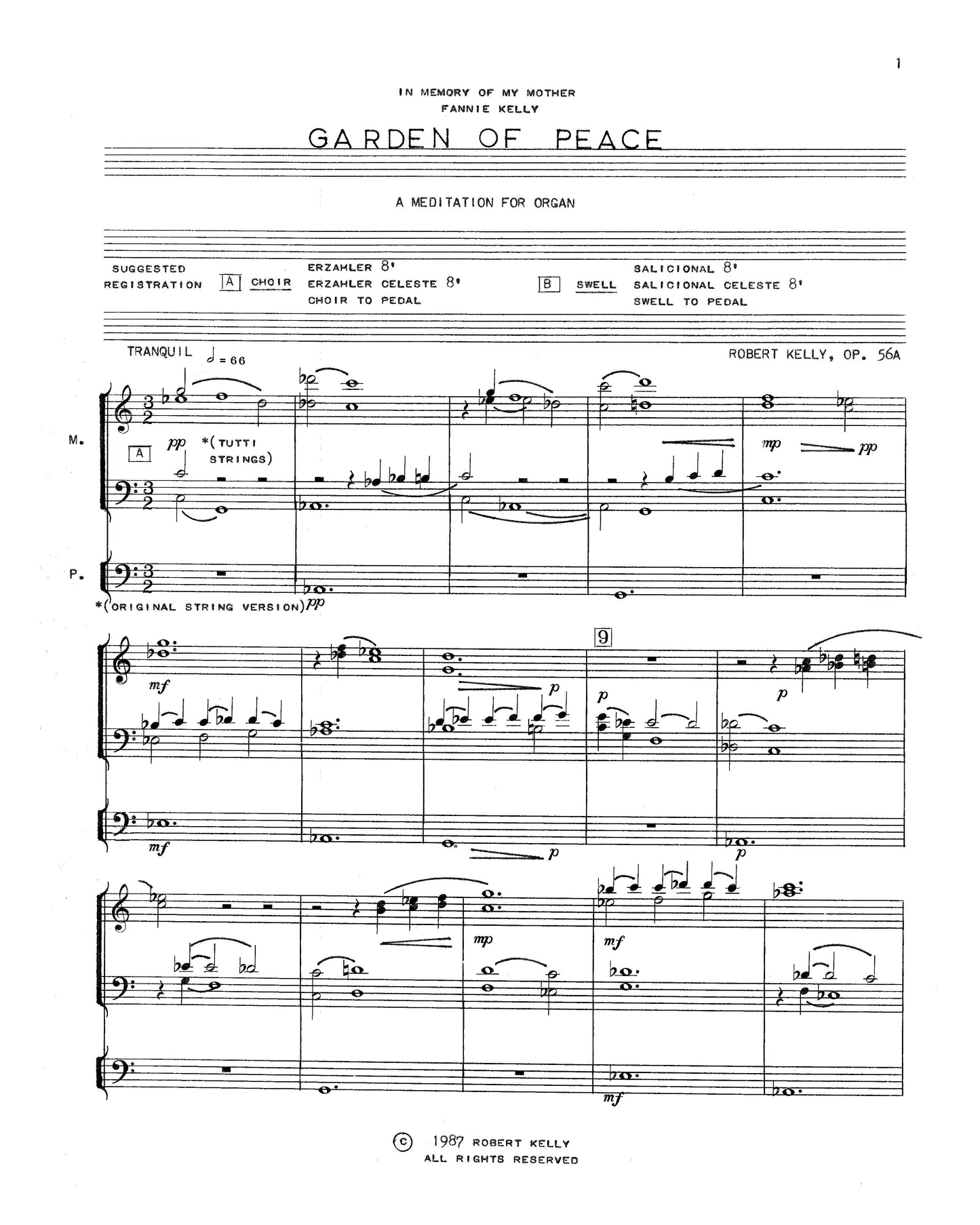 GARDEN OF PEACE Op 56a A Meditation for Organ