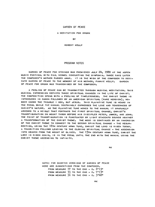 GARDEN OF PEACE, Op. 56a (A Meditation for Organ)