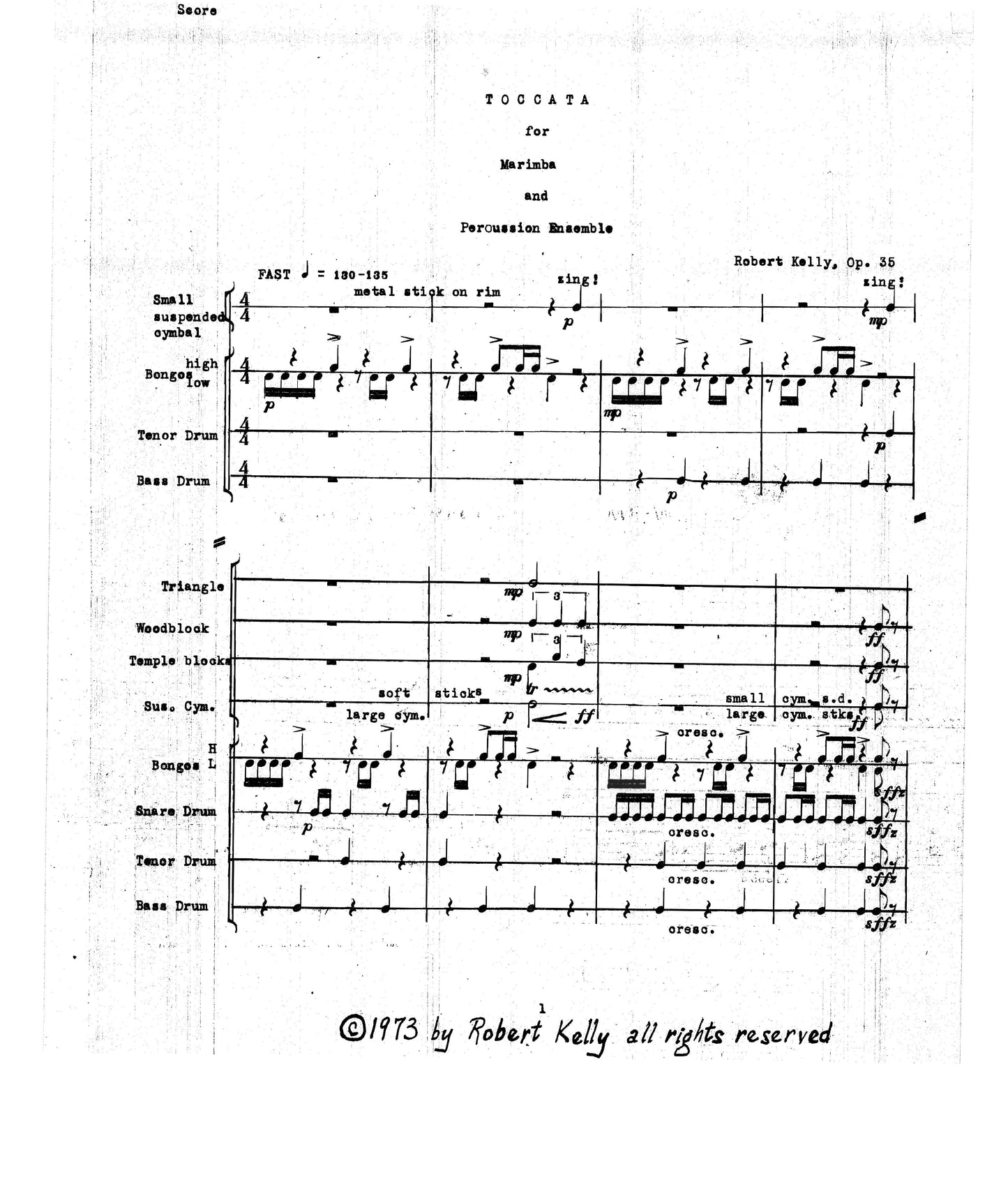 TOCCATA FOR MARIMBA AND PERCUSSION ENSEMBLE OPUS 35