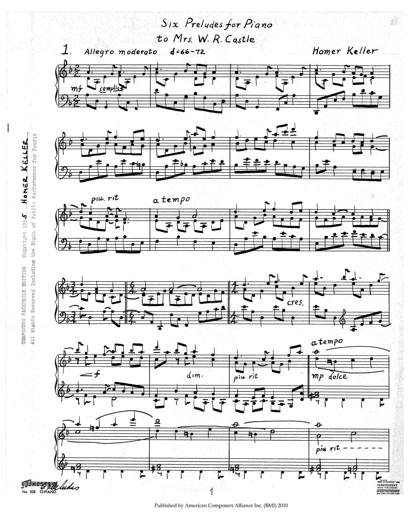 SIX PRELUDES FOR PIANO