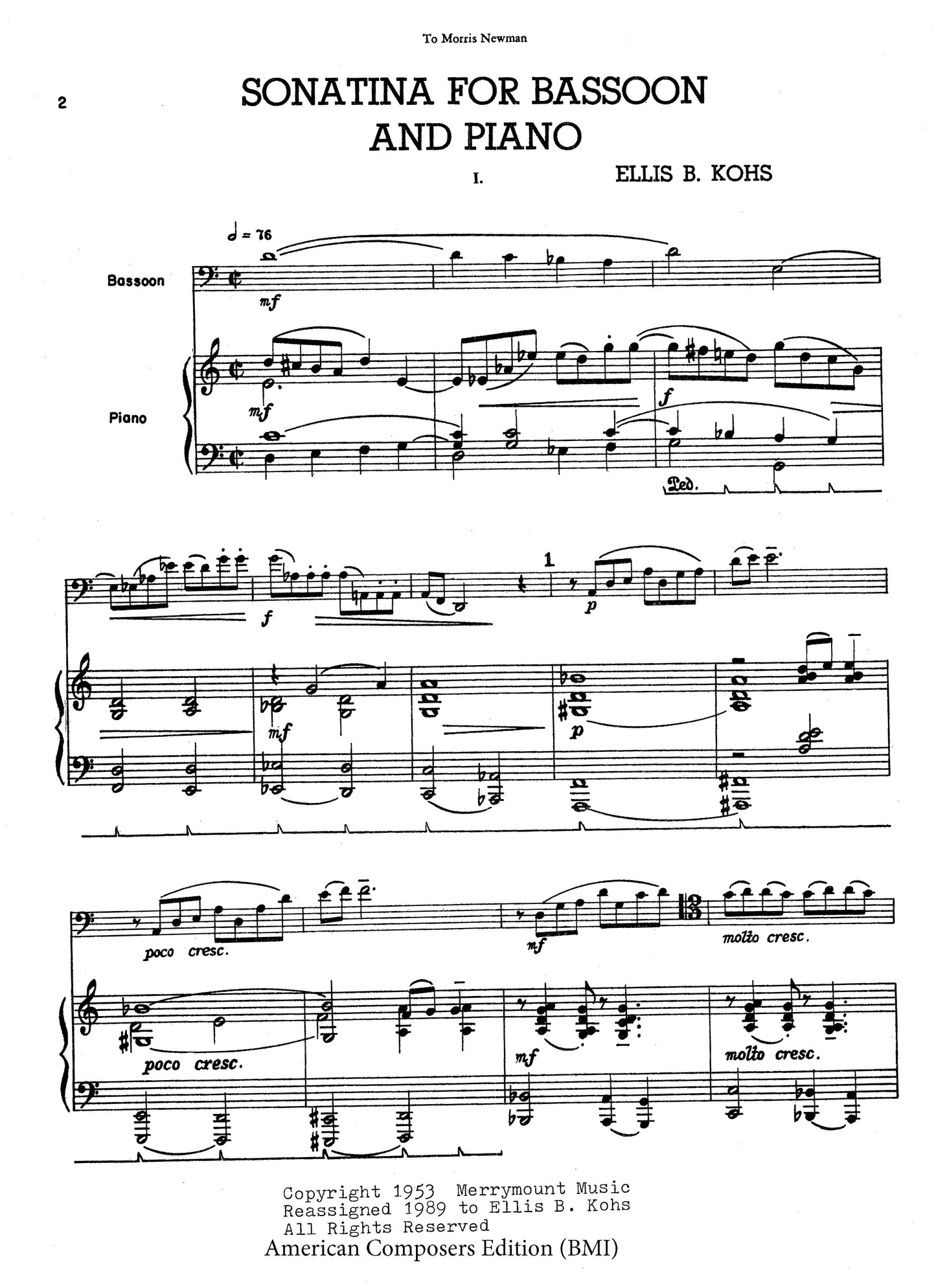 SONATINA FOR BASSOON & PIANO