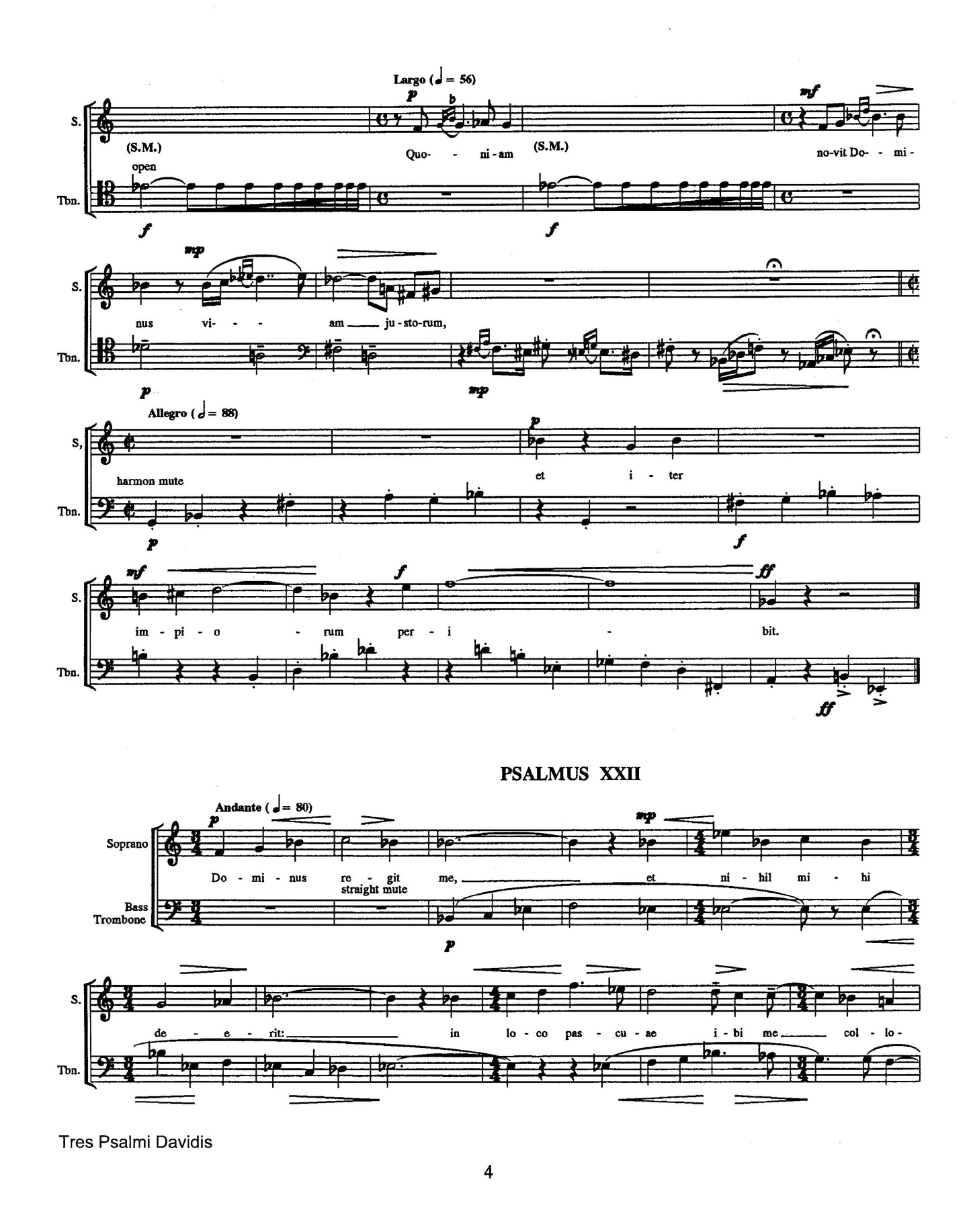 Tres Psalmi Davidis for Soprano voice and Bass Trombone