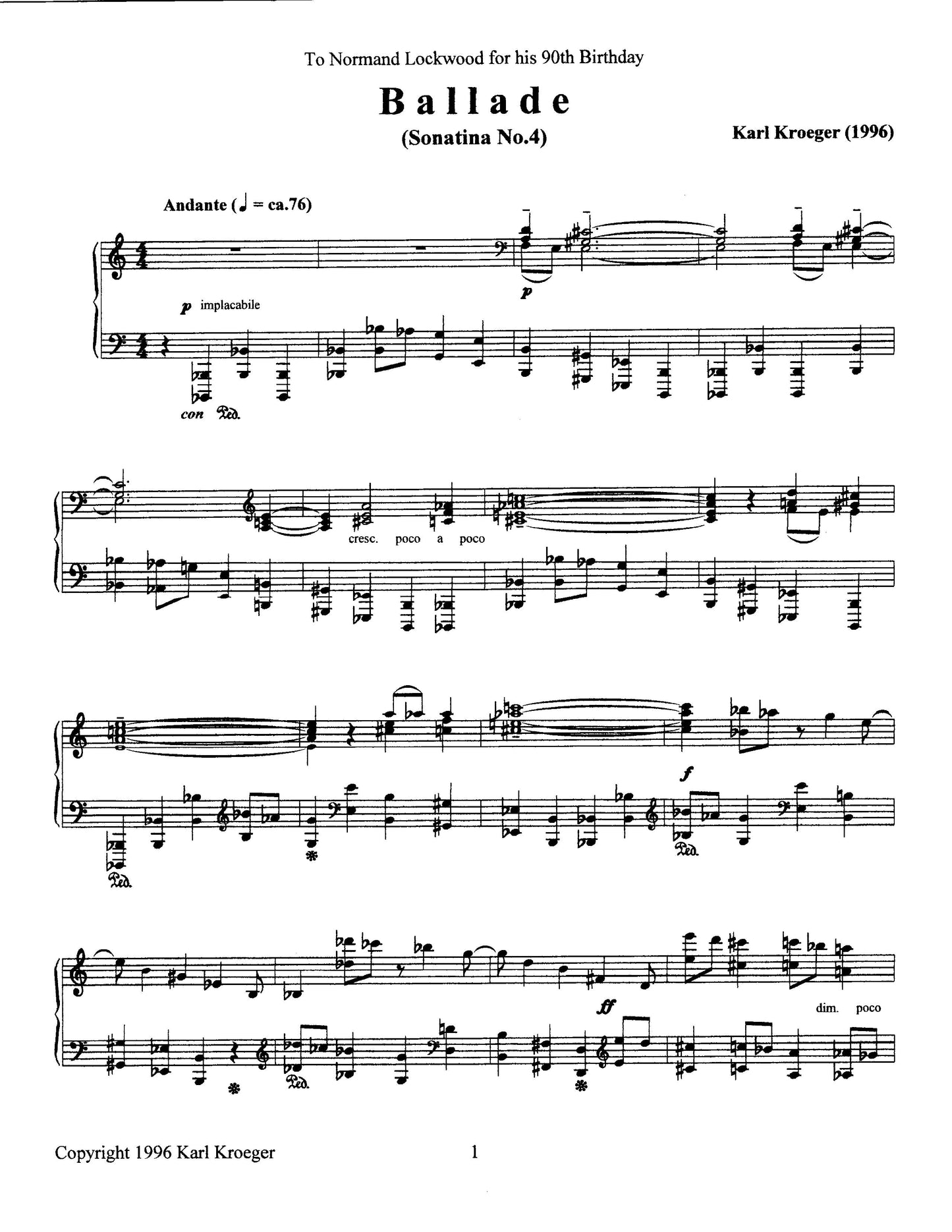 Ballade (Sonatina No.4) for Piano