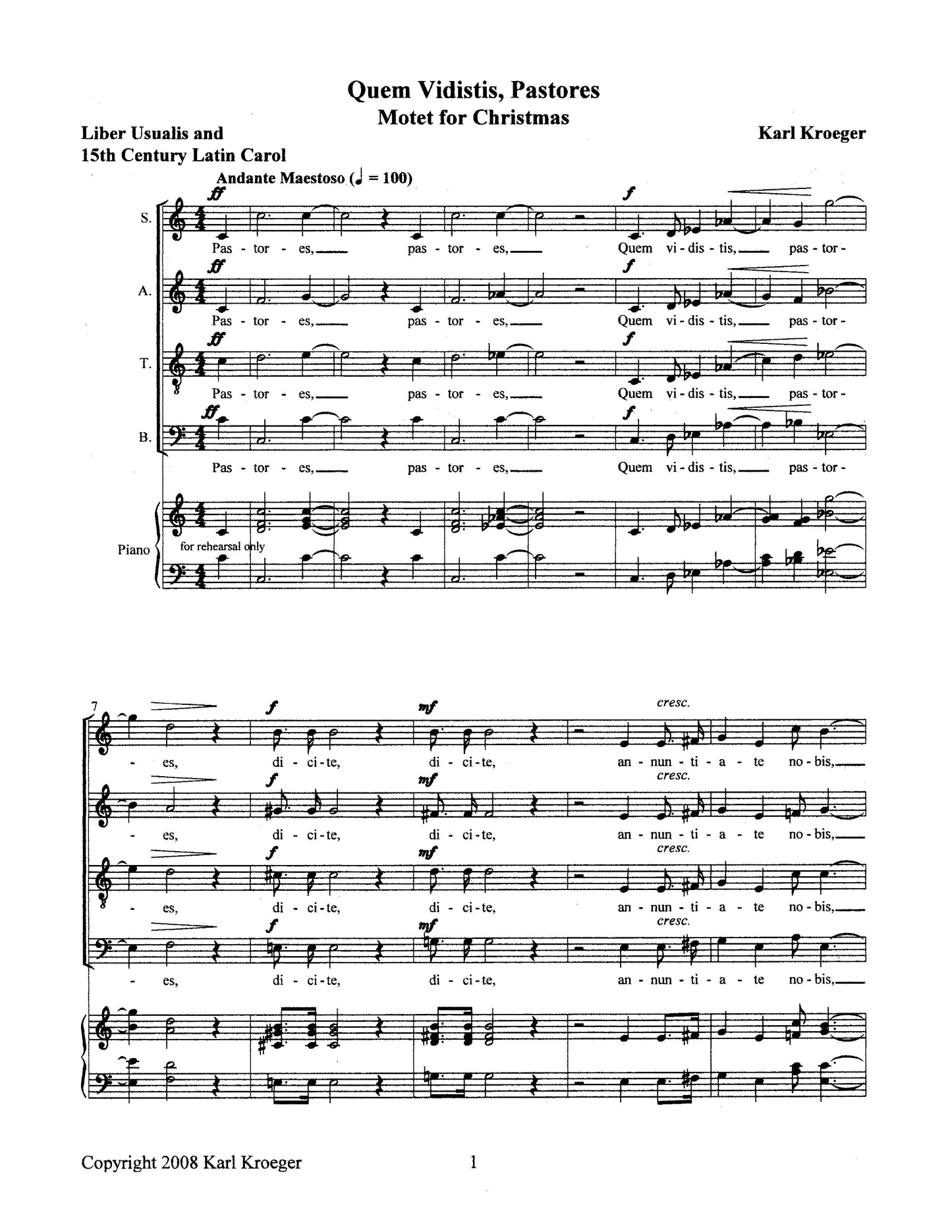 Quem Vidistis, Pastores (SATB a cappella)