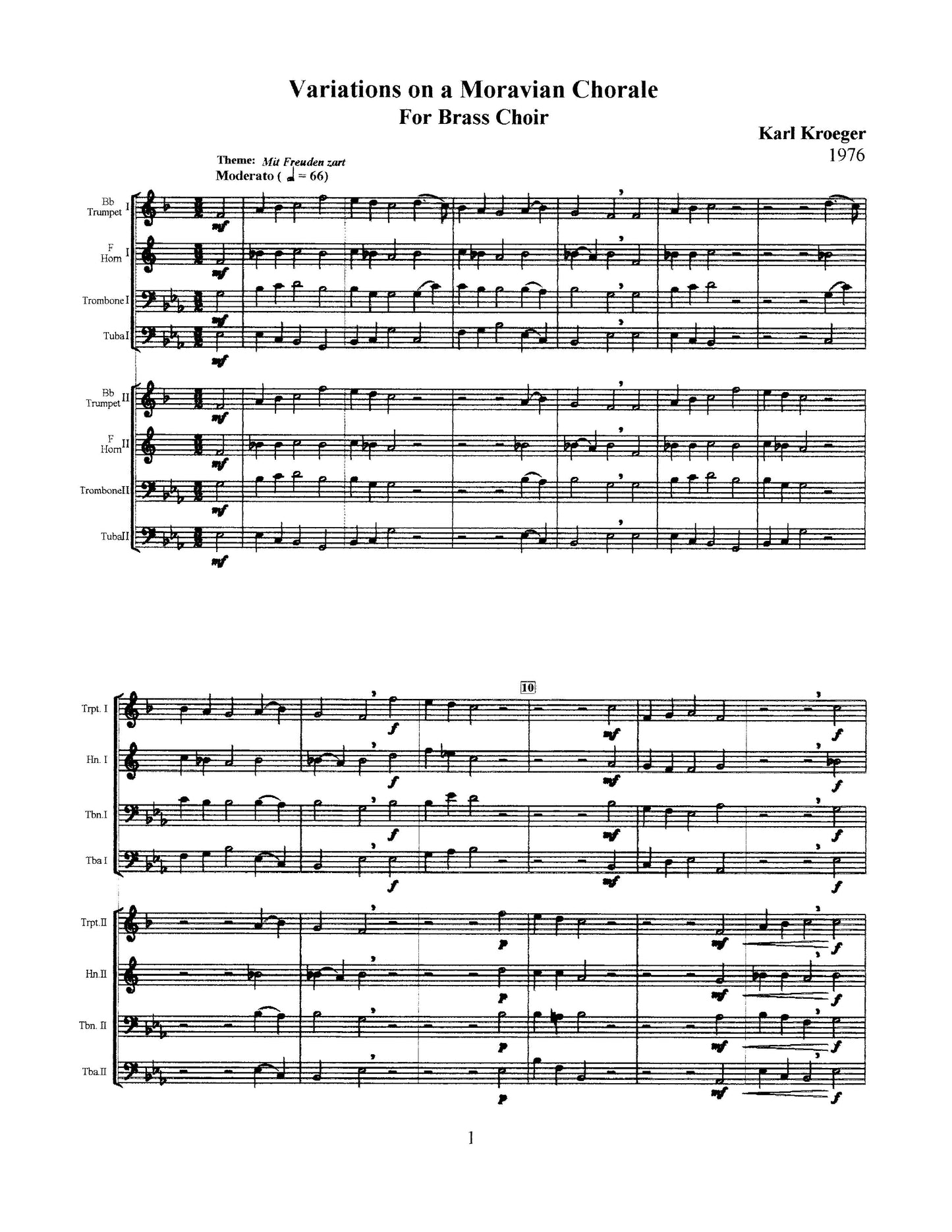 Variations on a Moravian Chorale (for brass choir)