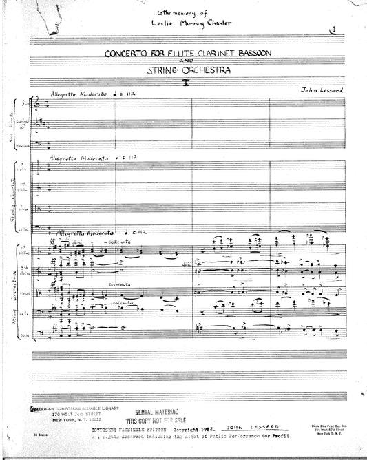 CONCERTO FOR FLUTE CLARINET BASSOON and STRINGS aka Concerto for Winds and Strings