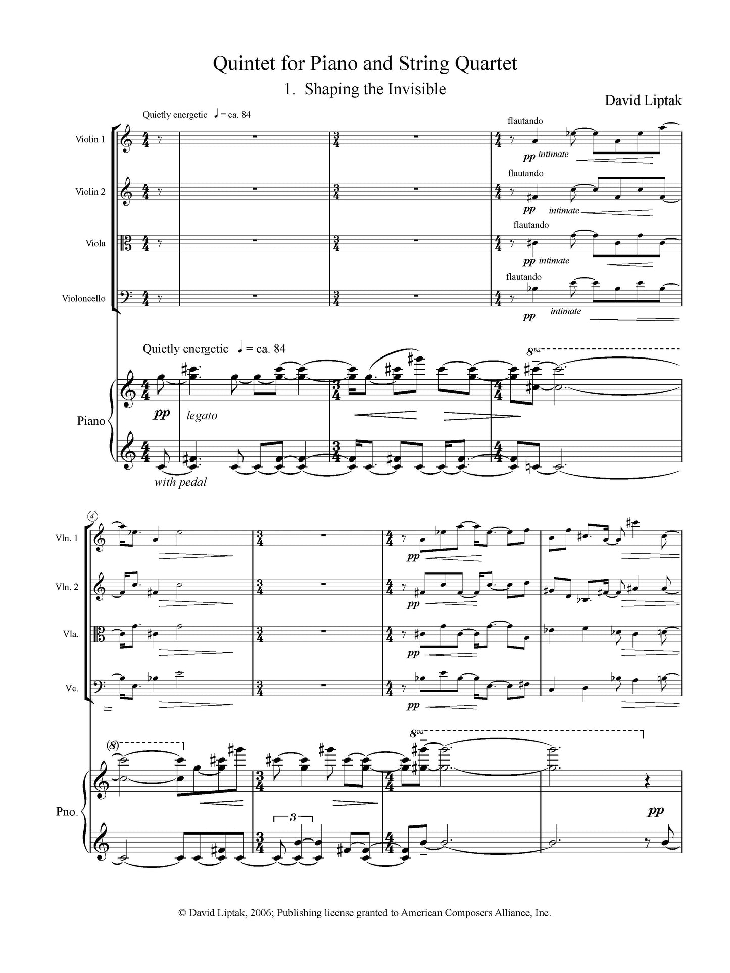 QUINTET FOR PIANO AND STRING QUARTET