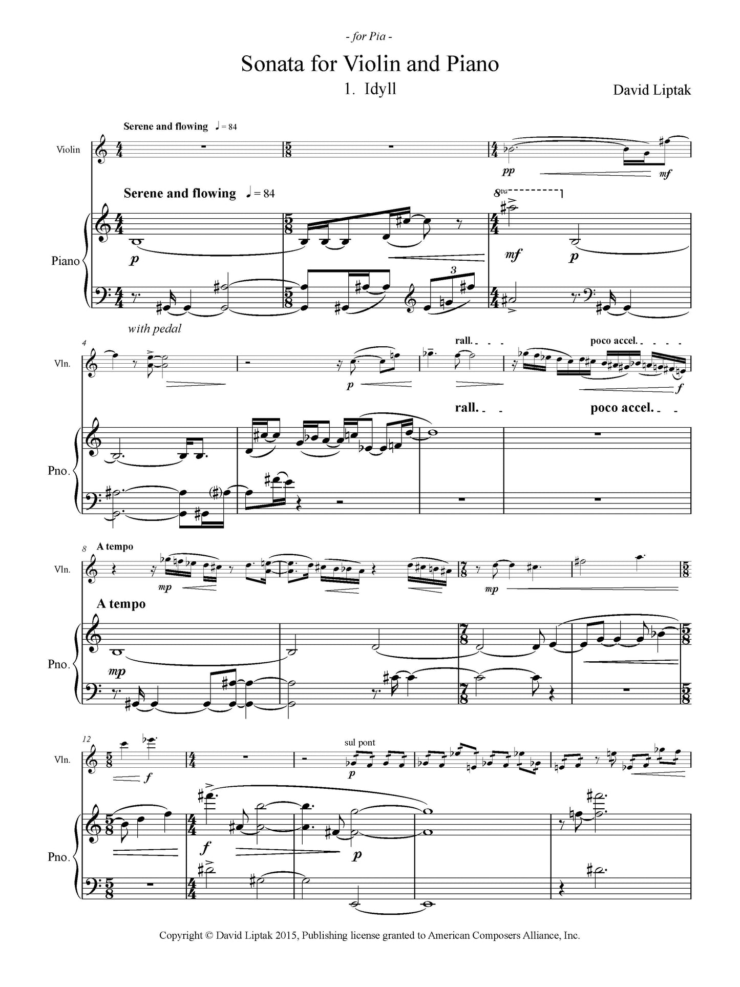 SONATA FOR VIOLIN AND PIANO