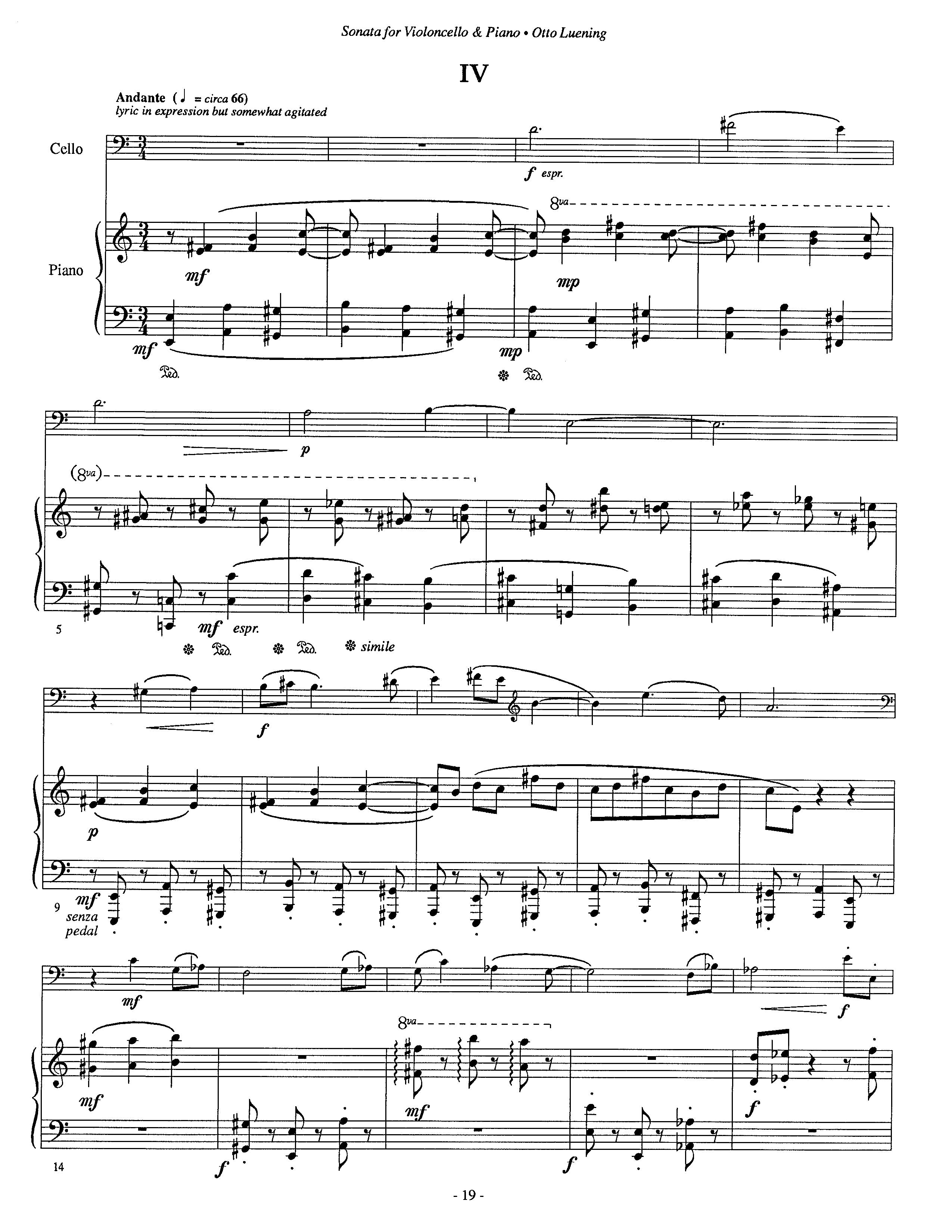 Sonaten für Cello und Klavier SONATA for Cello and Piano – American Composers Alliance