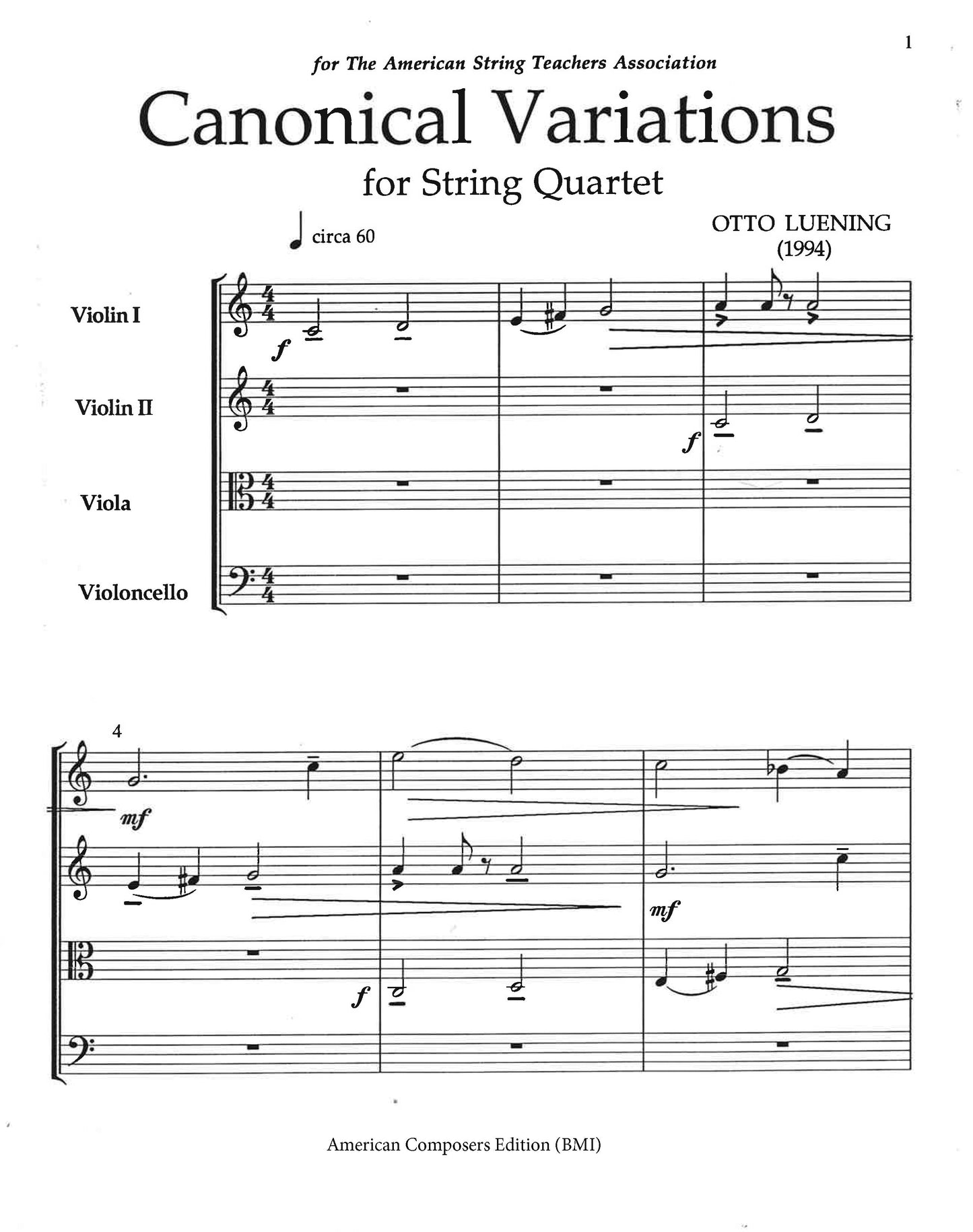 CANONICAL VARIATIONS FOR STRING QUARTET