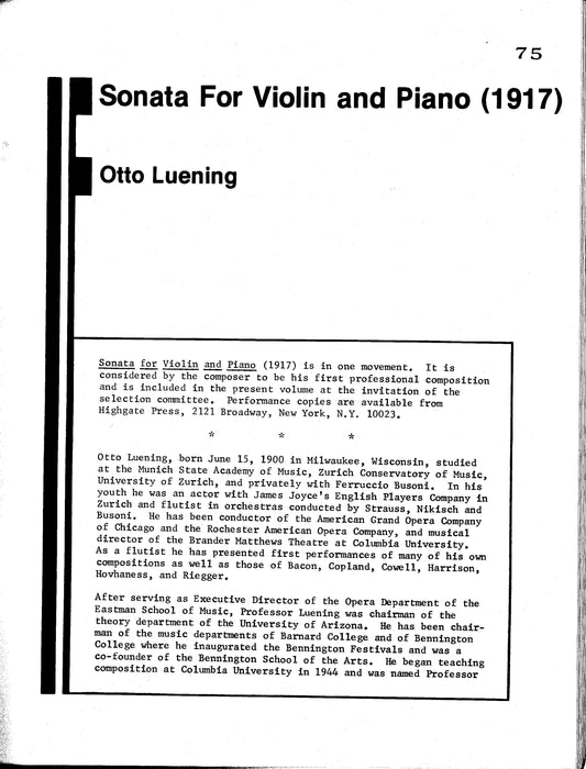 SONATA NO. 1 FOR VIOLIN AND PIANO