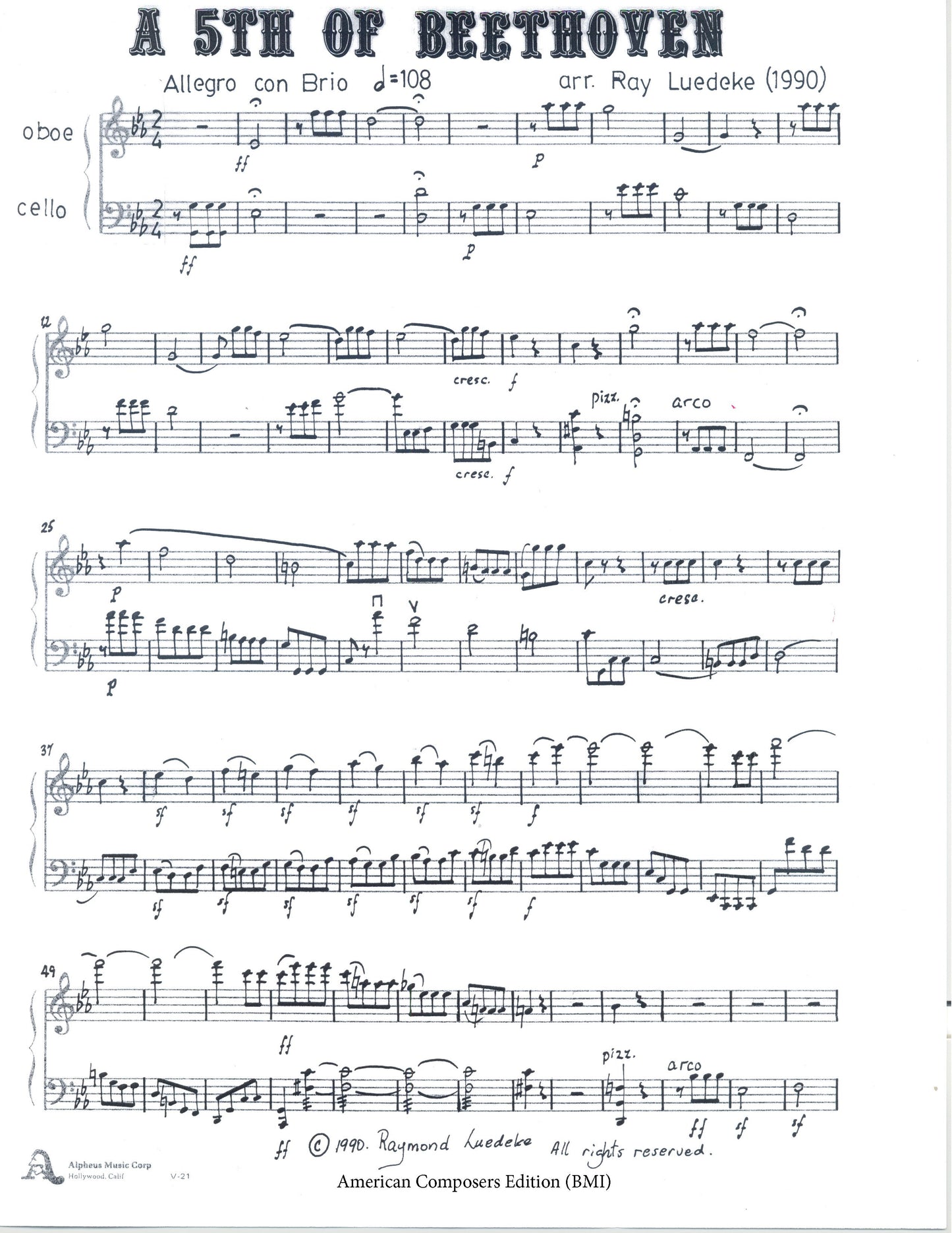 FIFTH OF BEETHOVEN - for oboe and cello