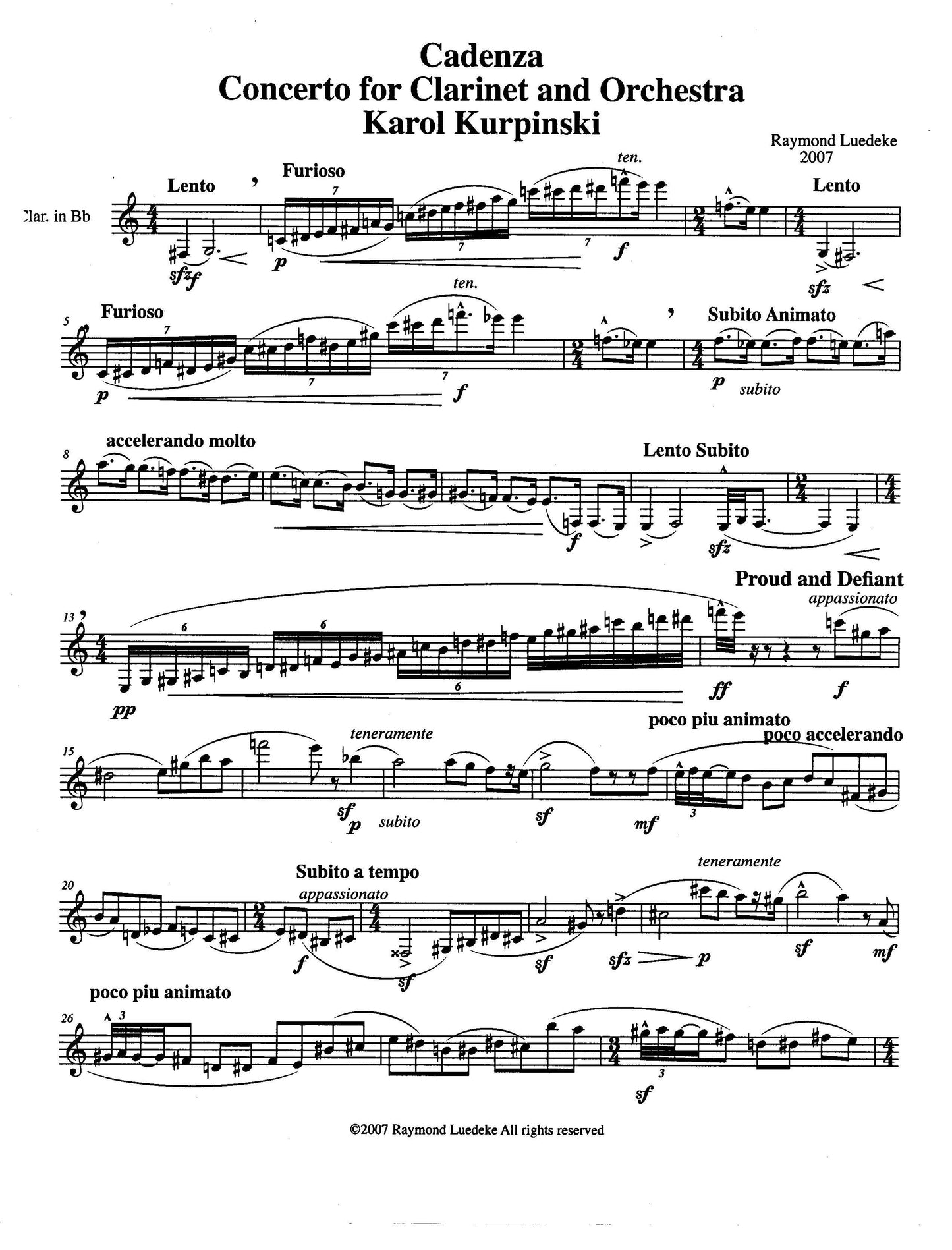 Cadenza for Concerto for Clarinet and Orchestra by Karol Kurpinski