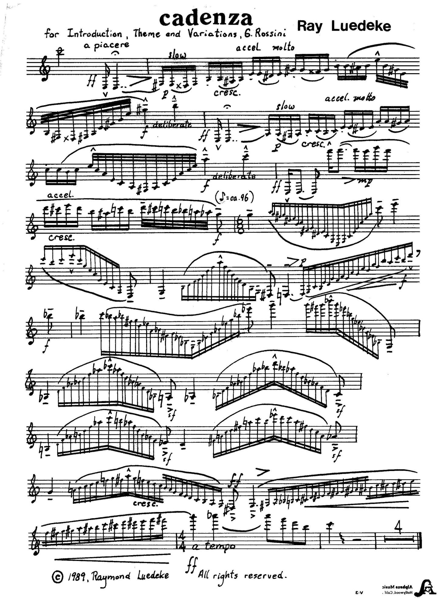 Cadenza for Rossini's Introduction Theme and Variations for Clarinet and Orchestra