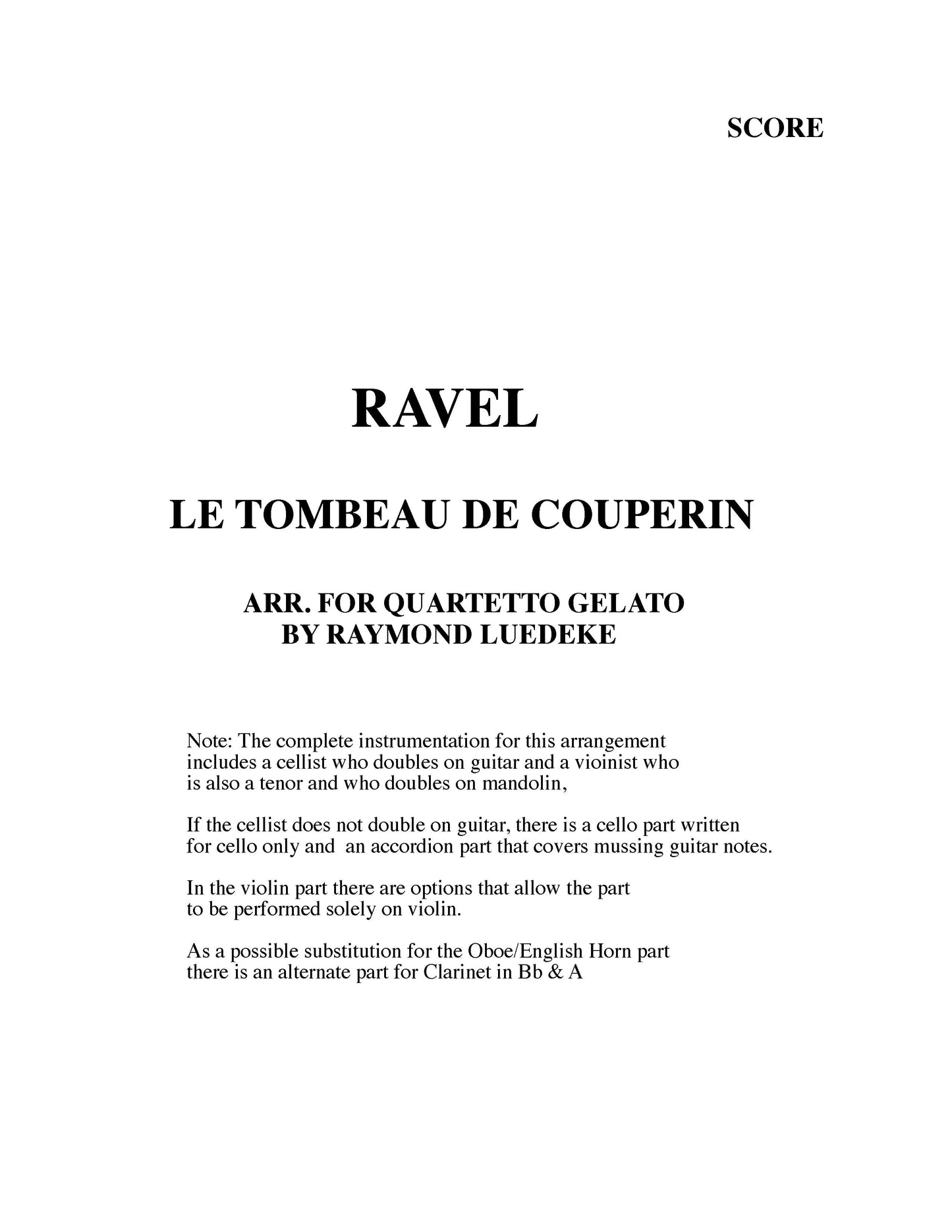 LE TOMBEAU DE COUPERIN arr.