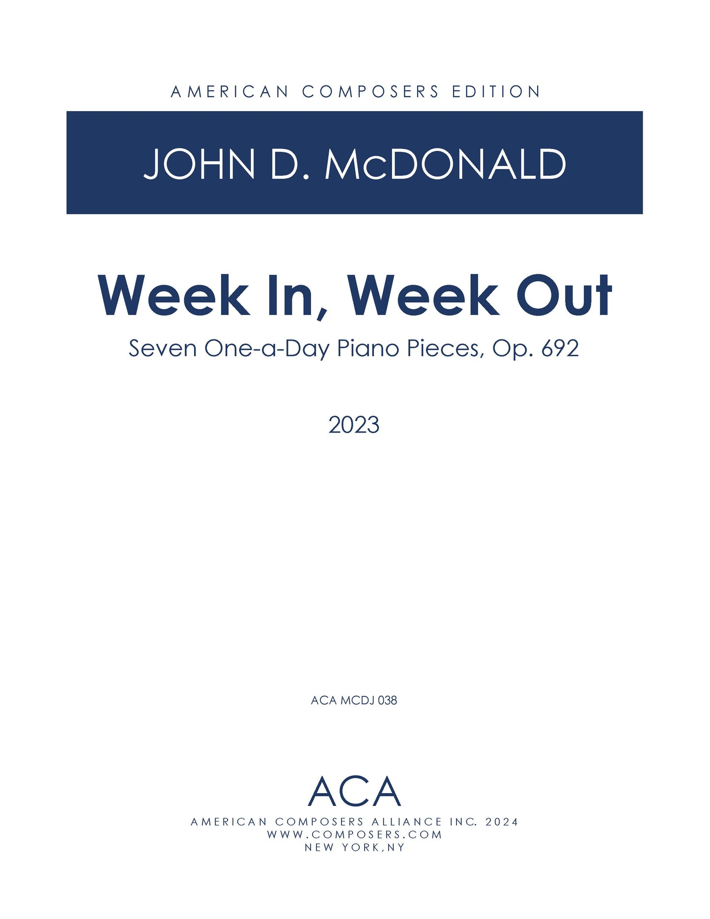 Week In, Week Out: Seven One-A-Day Piano Pieces