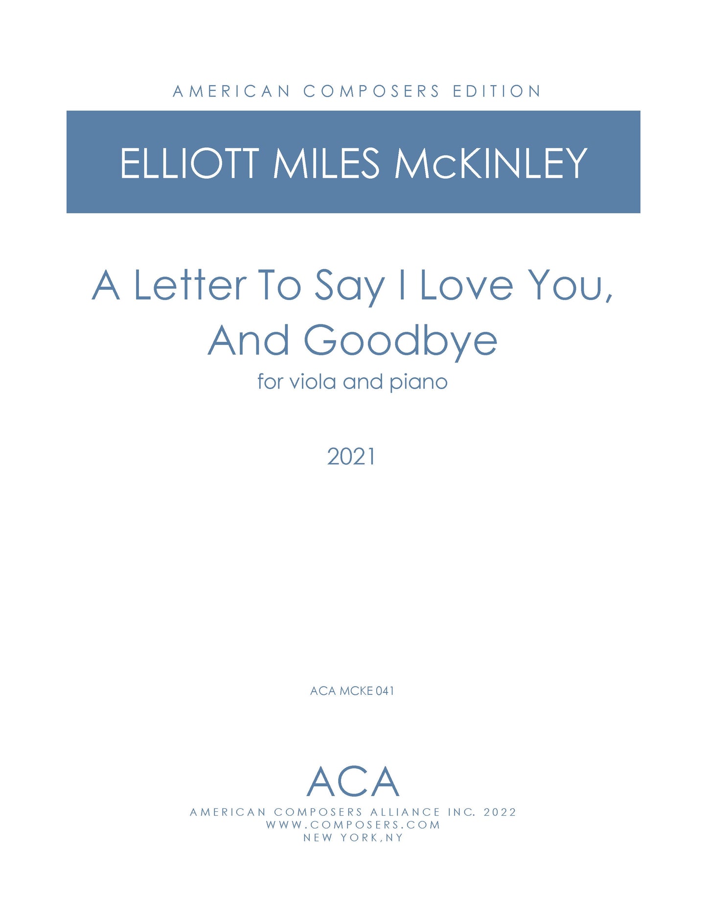 Letter To Say I Love You and Goodbye - for Viola and Piano