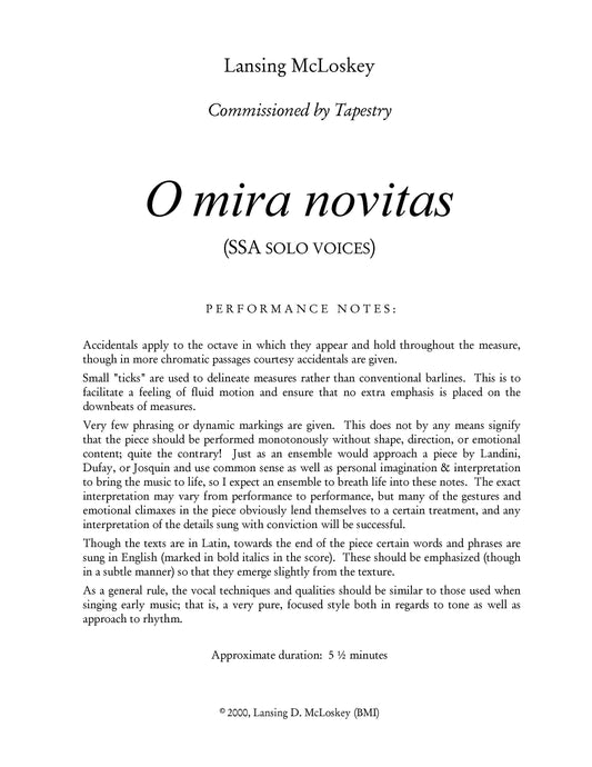 O mira novitas