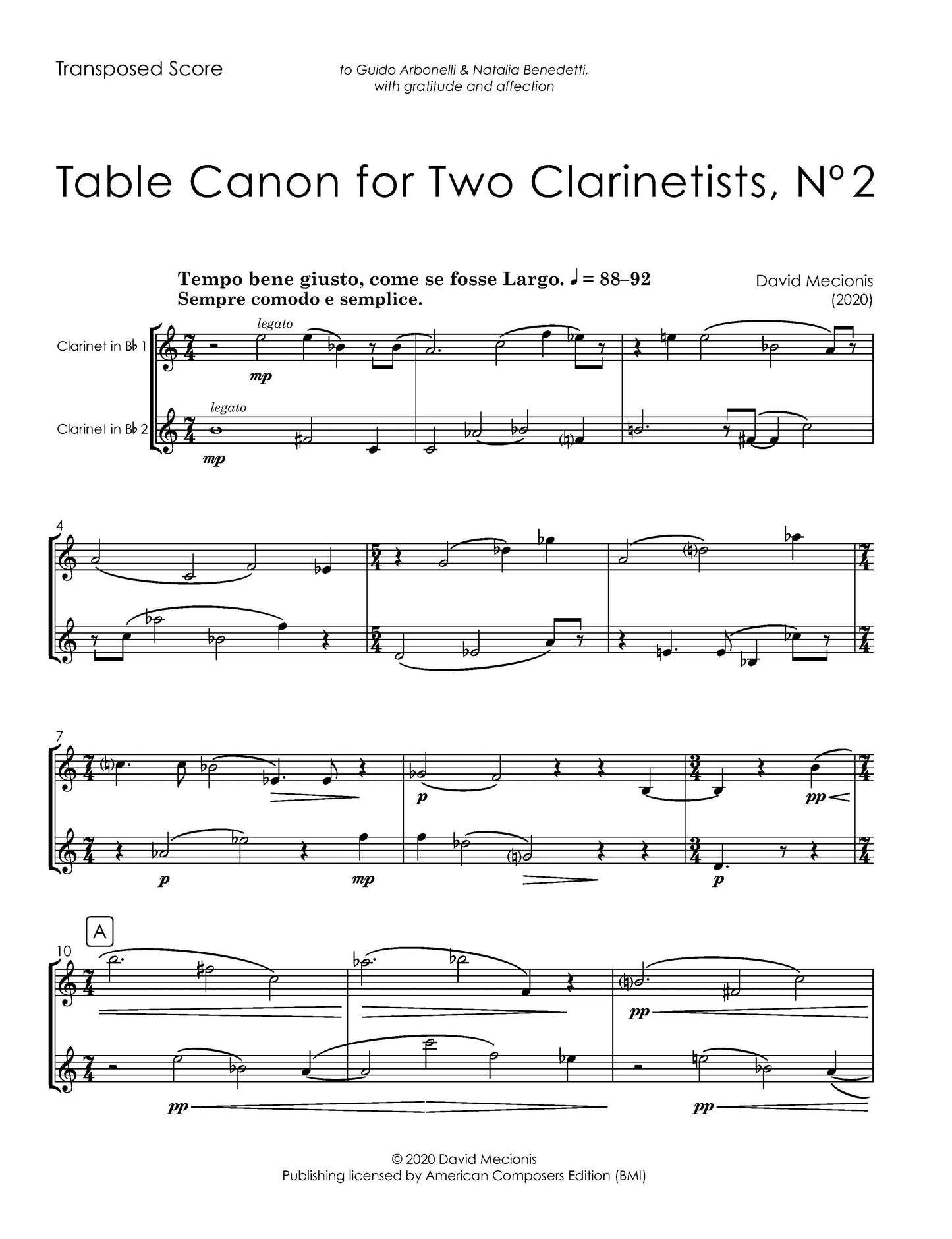 Table Canon for Two Clarinetists, No. 2