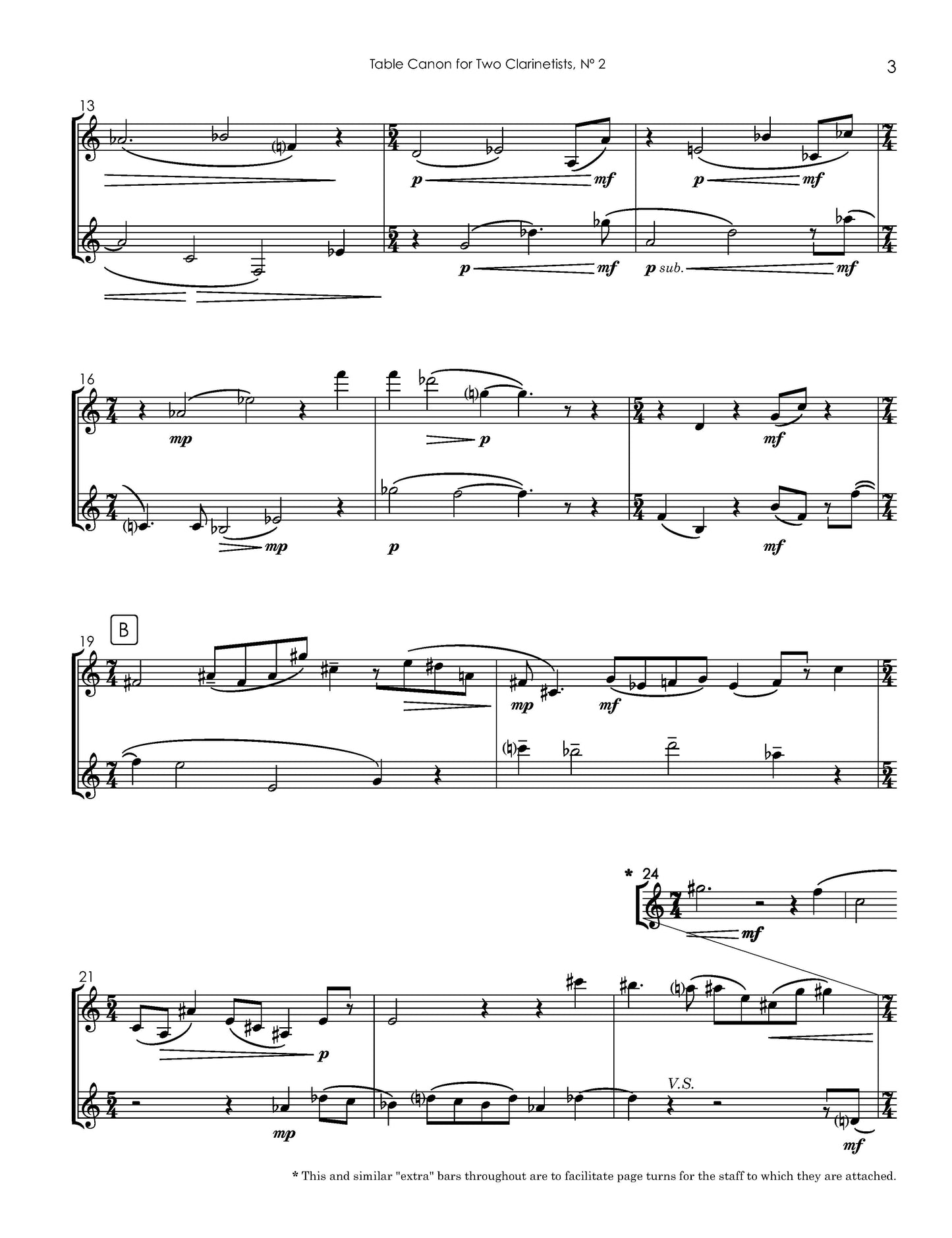 Table Canon for Two Clarinetists, No. 2