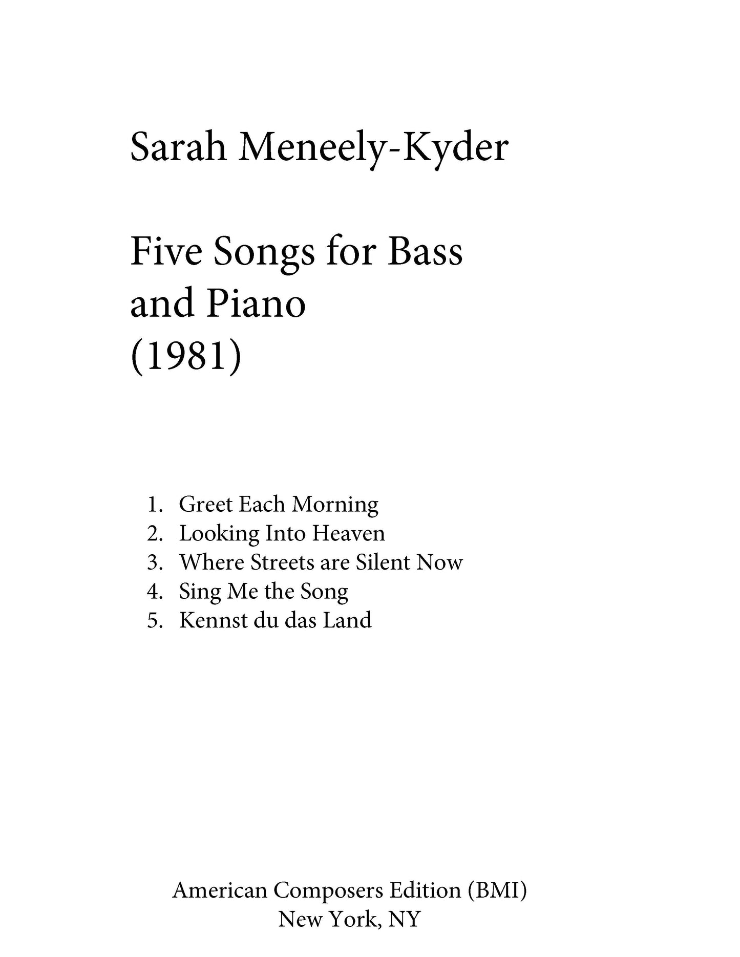 Five Songs For Bass And Piano