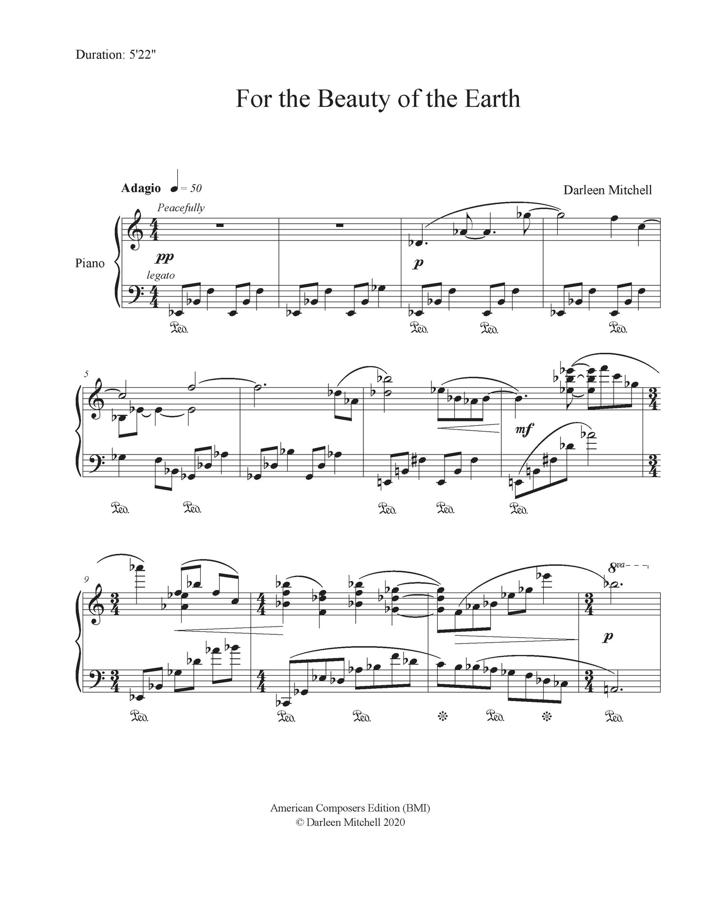 For the Beauty of the Earth - for Piano