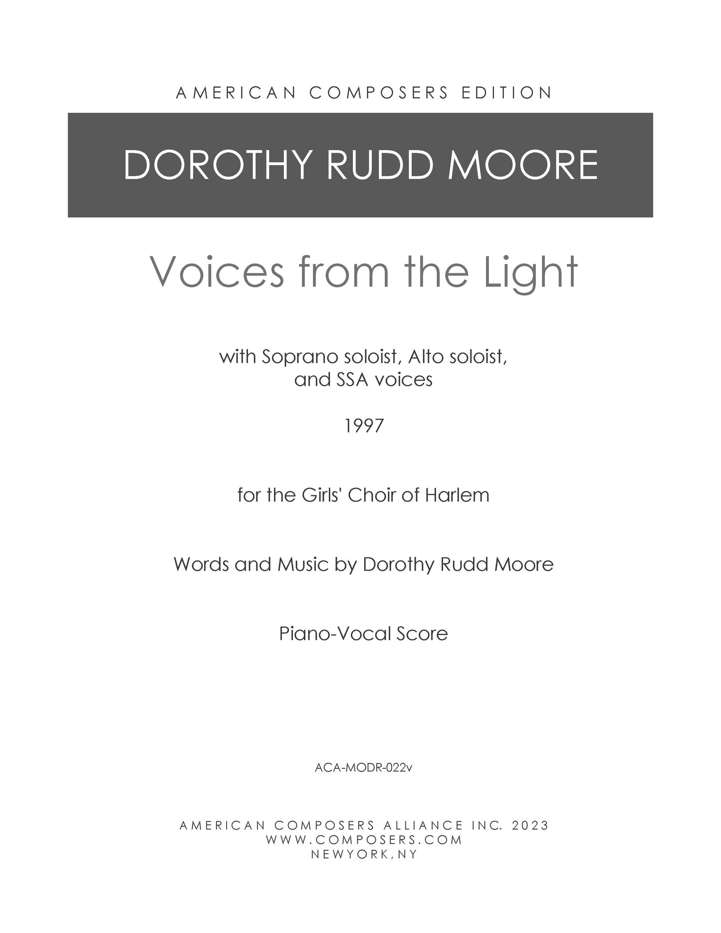 Voices From The Light - Choral Score